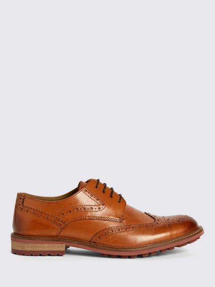 Moss Bray Lightweight Leather Brogue Shoes, Tan, Tan