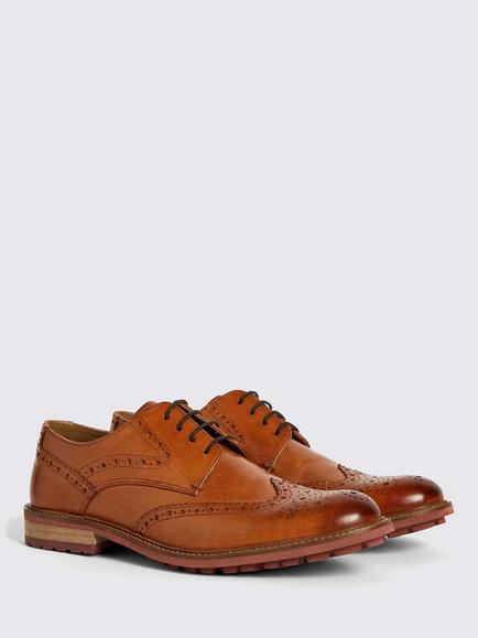 Moss Bray Lightweight Leather Brogue Shoes, Tan - view 2, Tan