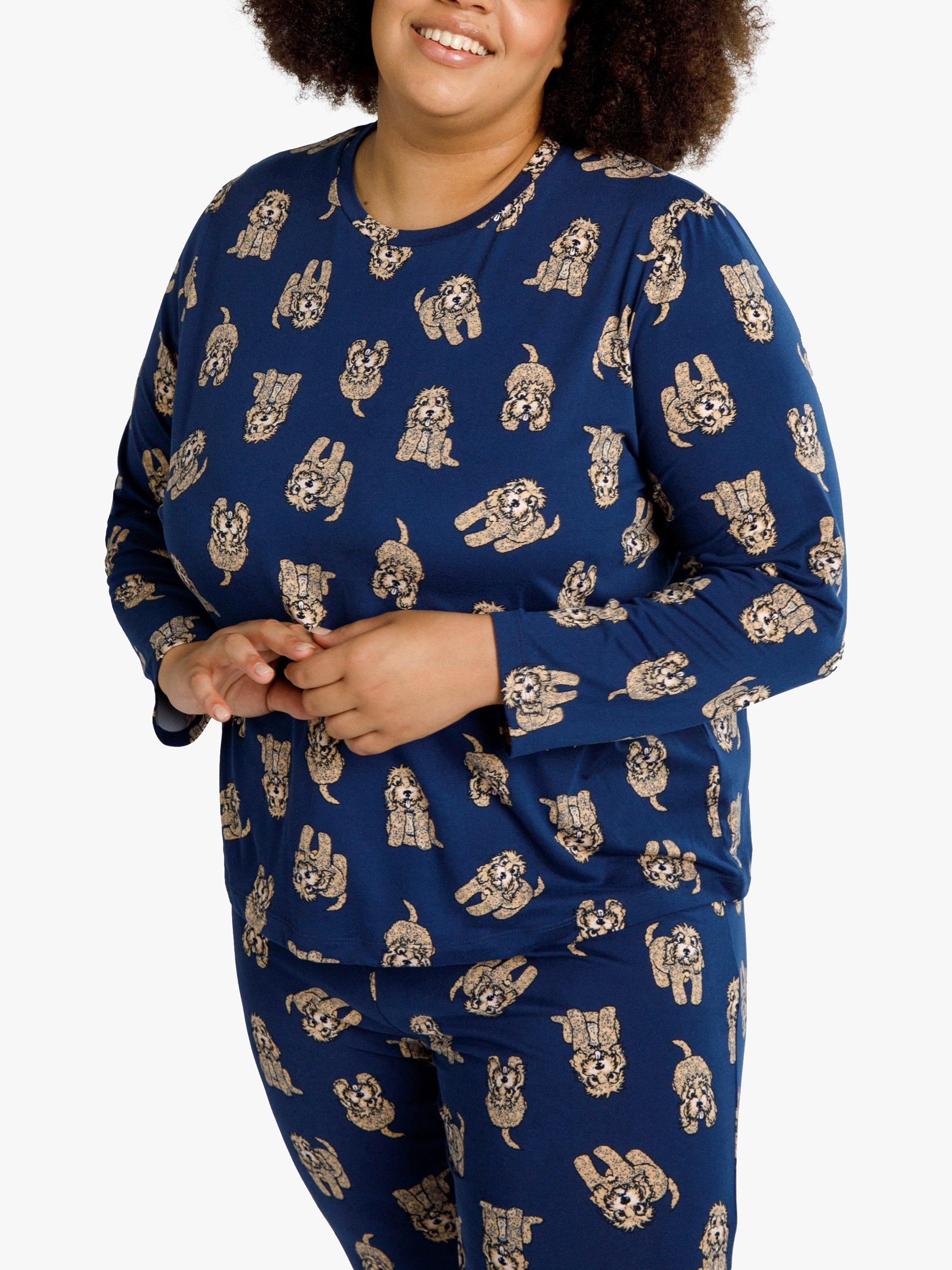 Product image 4 of 5, which shows Chelsea Peers Curve Cockapoo Print Pyjama Set, Navy, 18