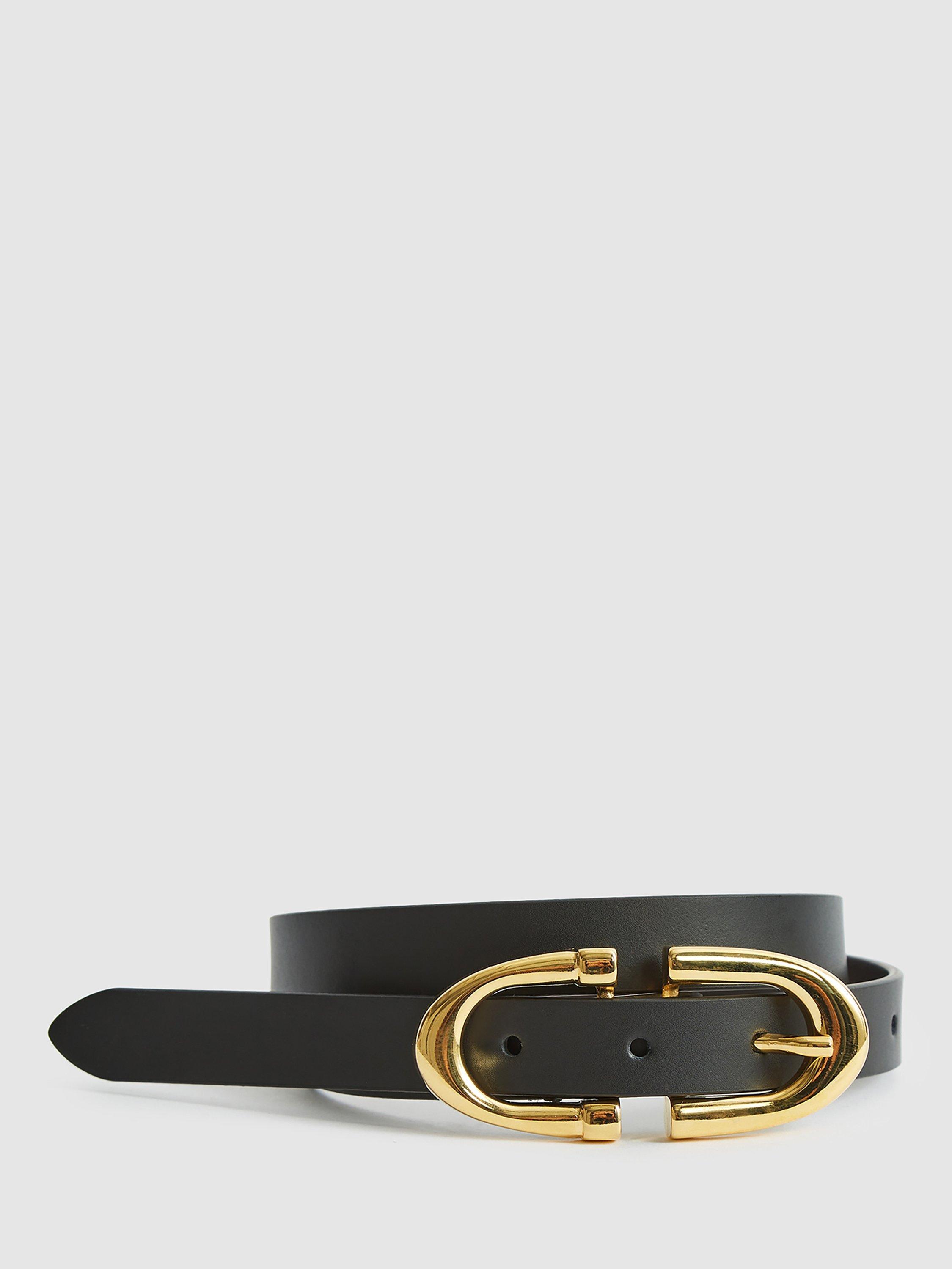 Product image 1 of 3, which shows Reiss Bailey Skinny Leather Belt, Black, XS
