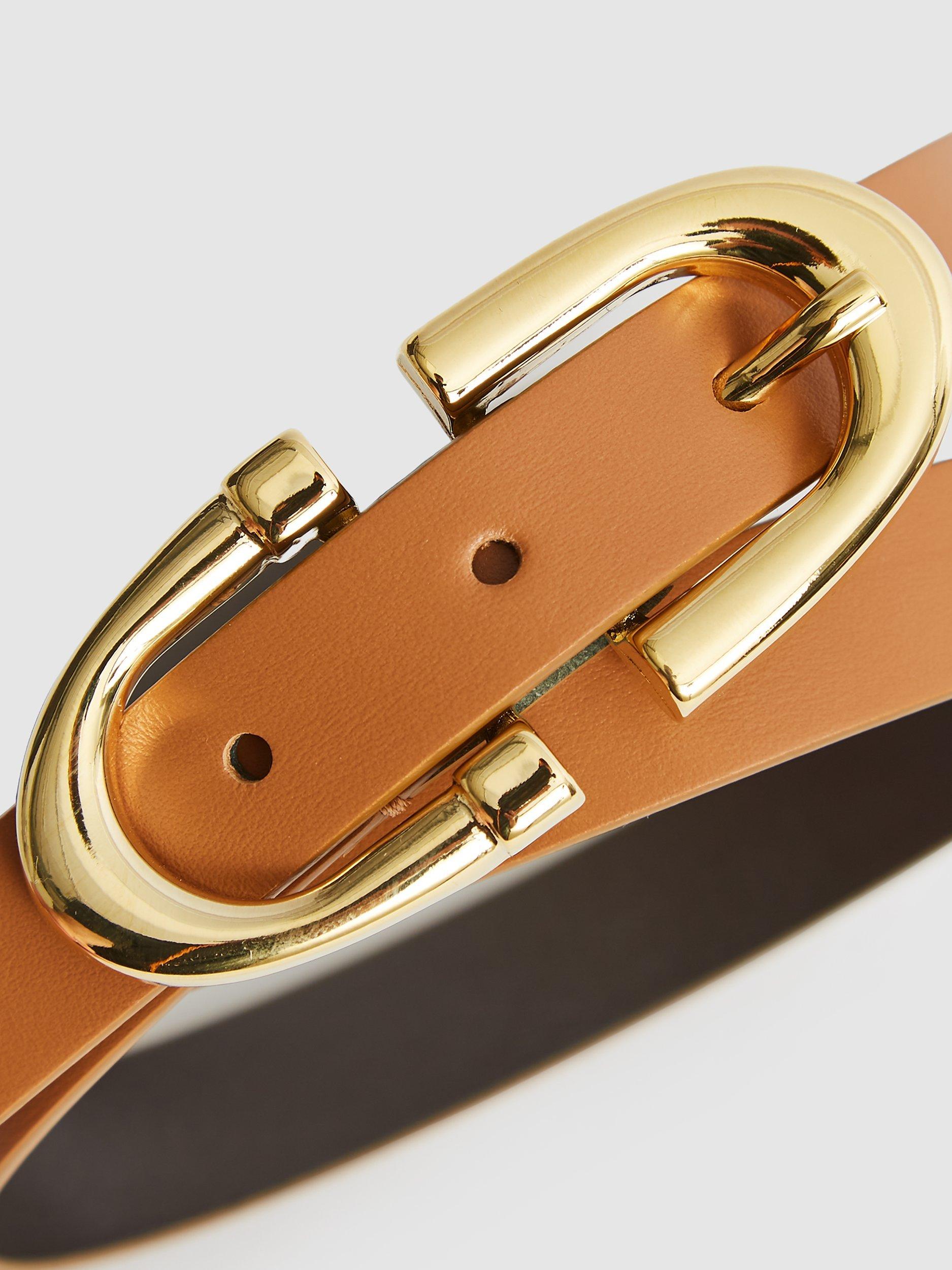 Product image 2 of 4, which shows Reiss Bailey Slim Leather Belt, Tan, XS