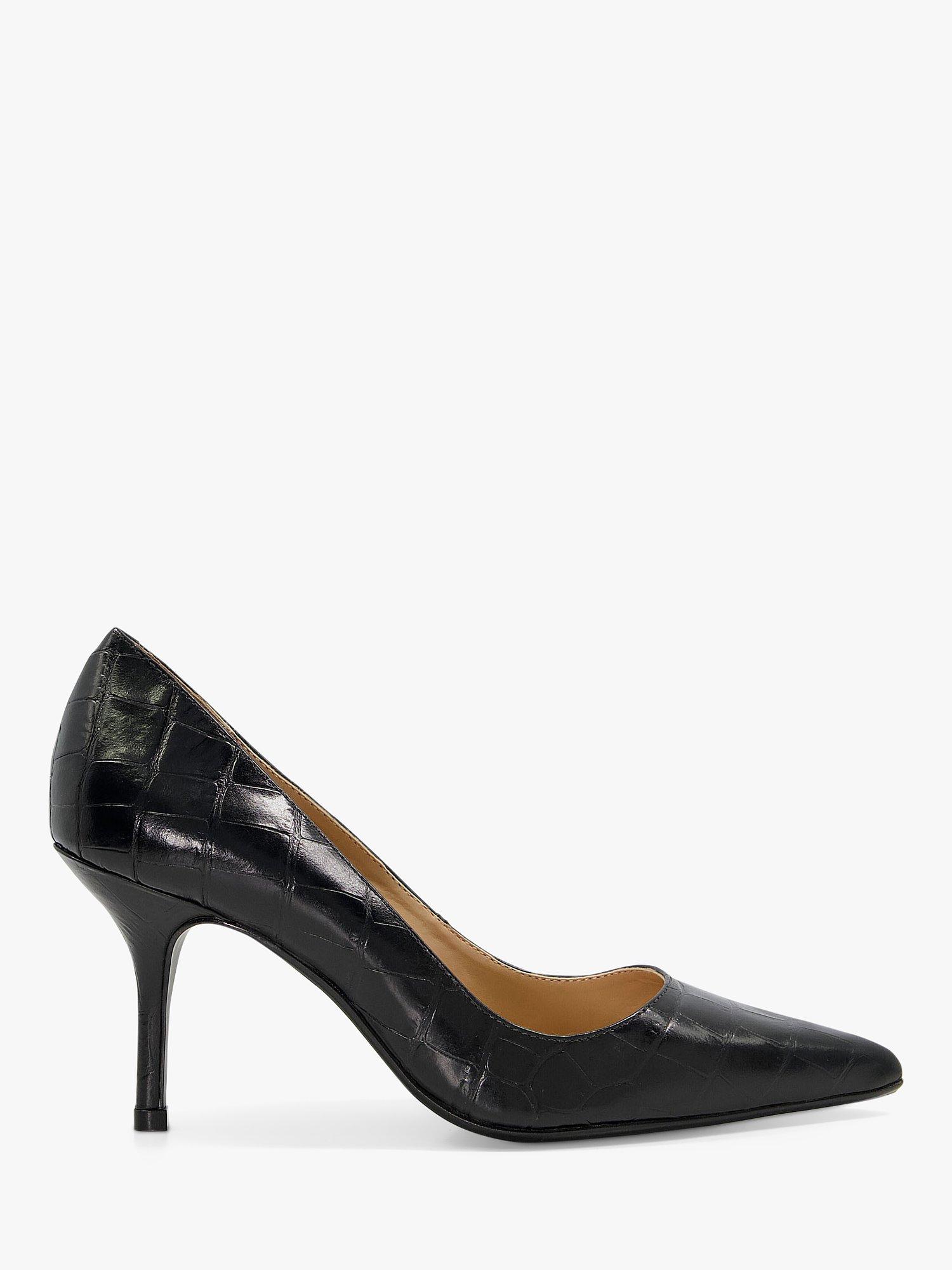 Dune Bold Leather Stiletto Heel Court Shoes, Black, 4