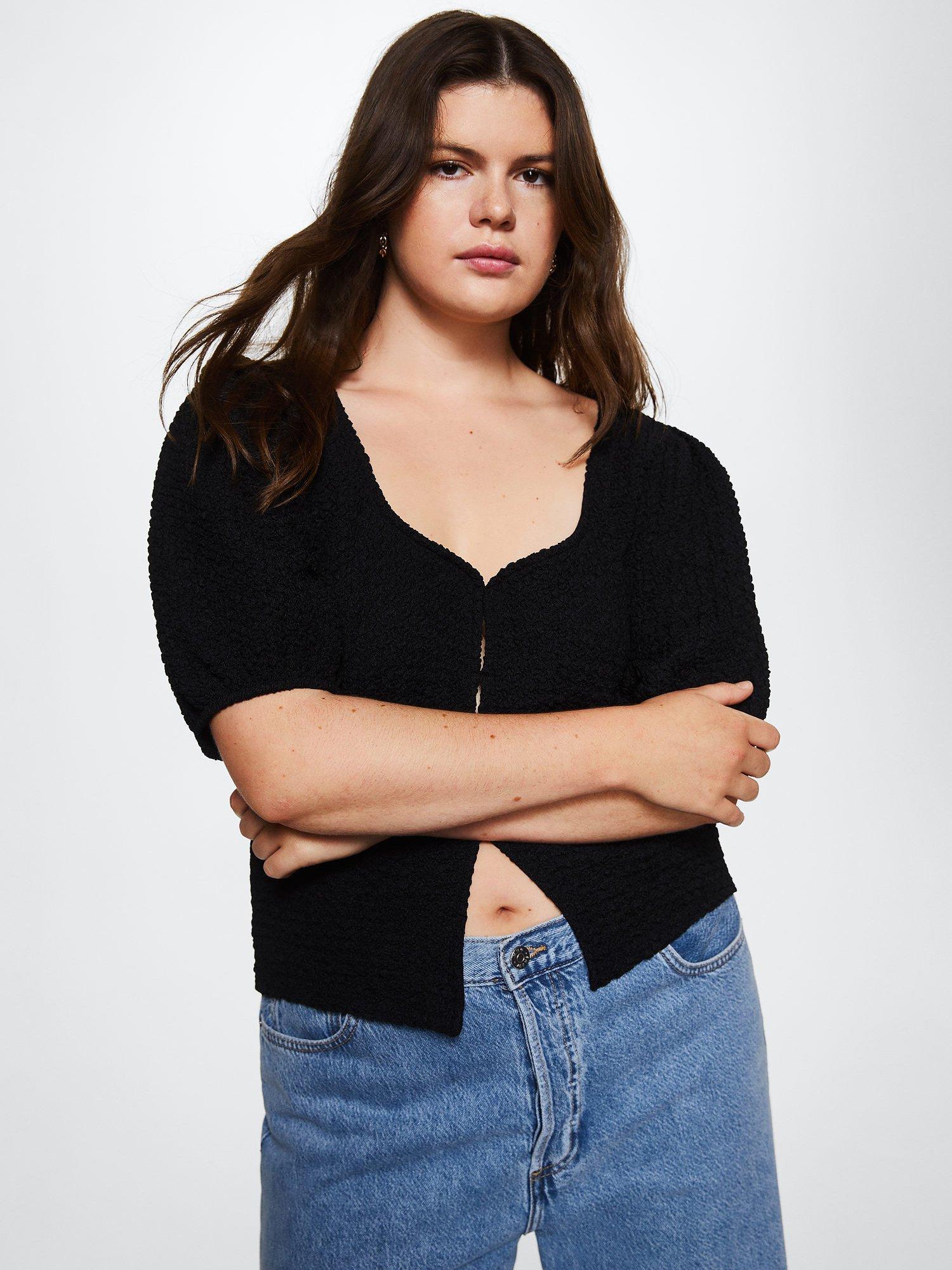 Mango Nori Textured Top, Black