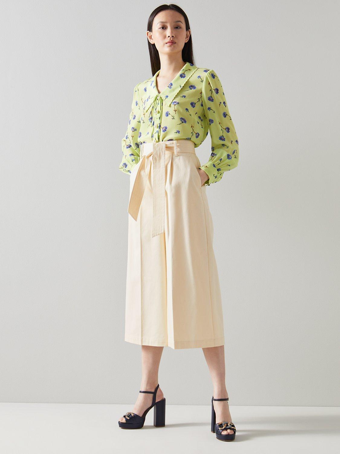 L.K.Bennett Lena Wide Leg Cropped Trousers, Cream