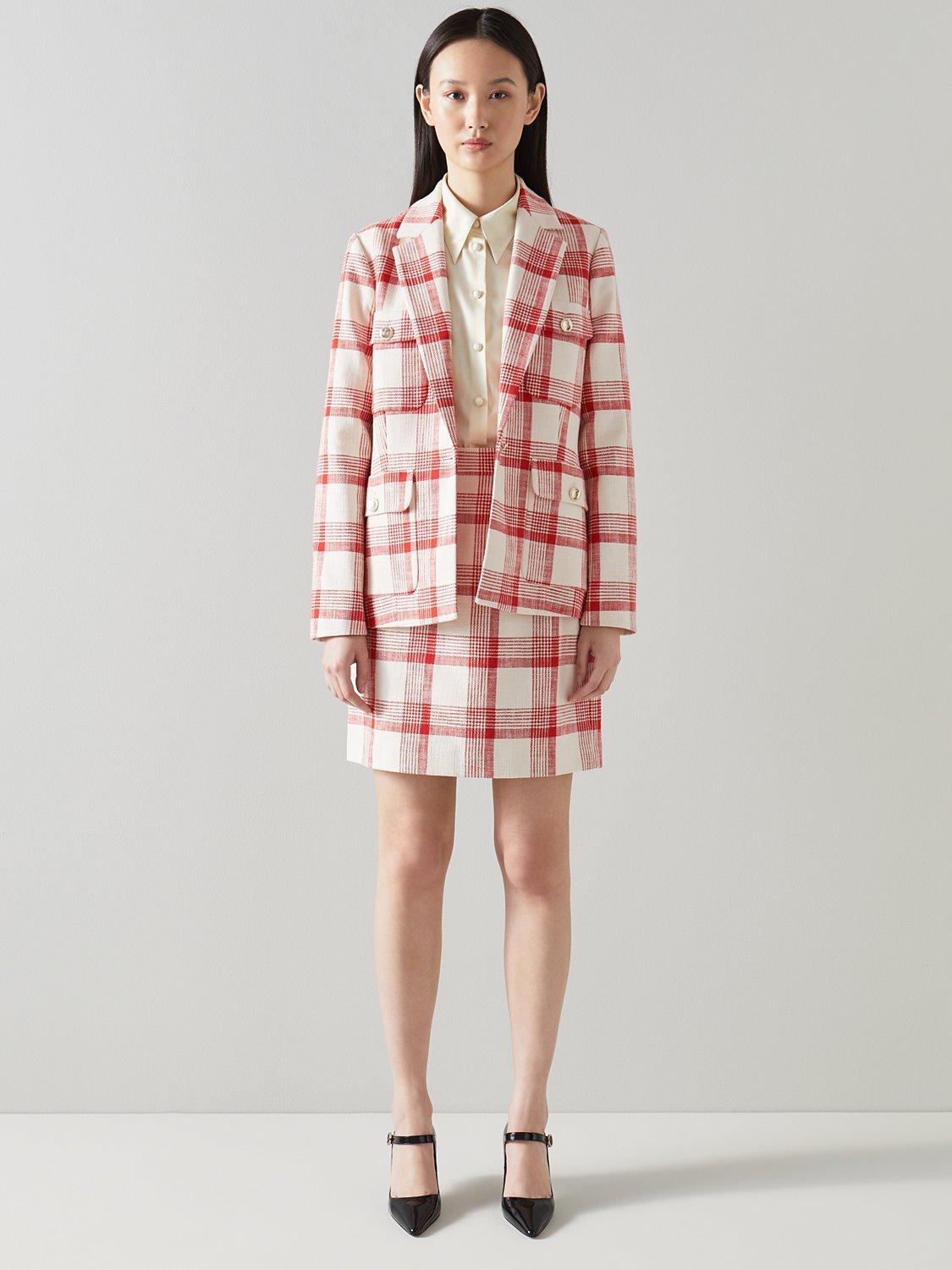 L.K.Bennett Lottie Check Tweed Jacket, Red/Cream