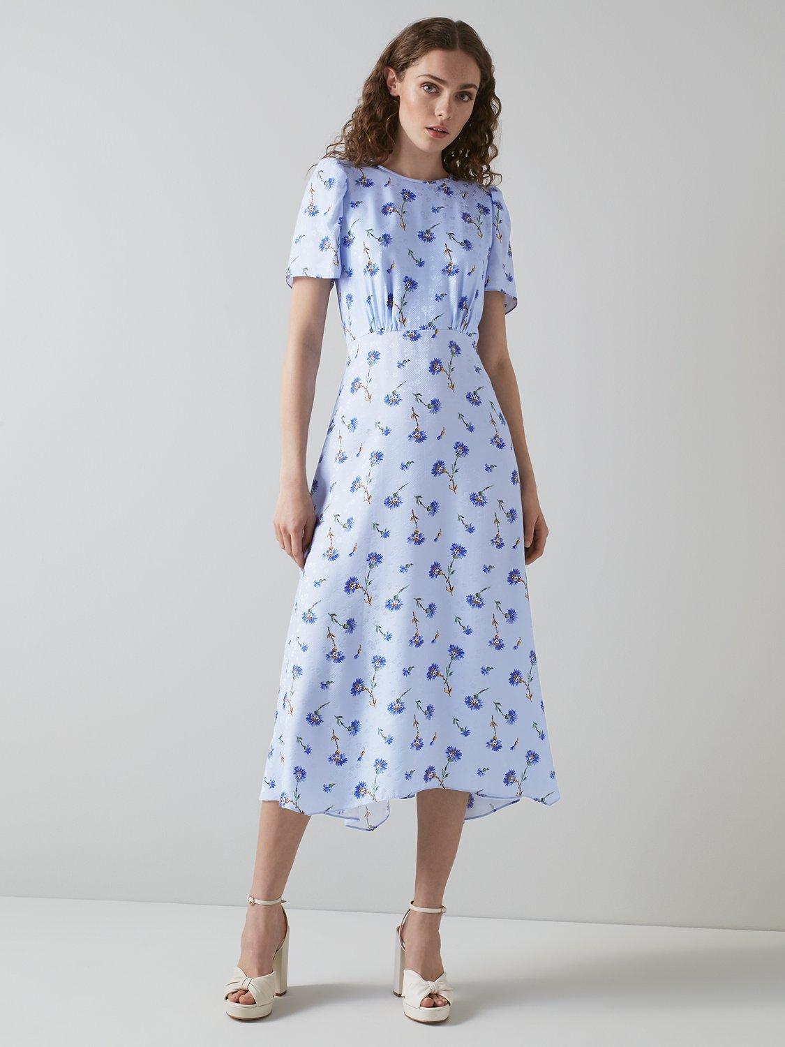 L.K.Bennett Boyd Silk Cornflower Print Midi Dress