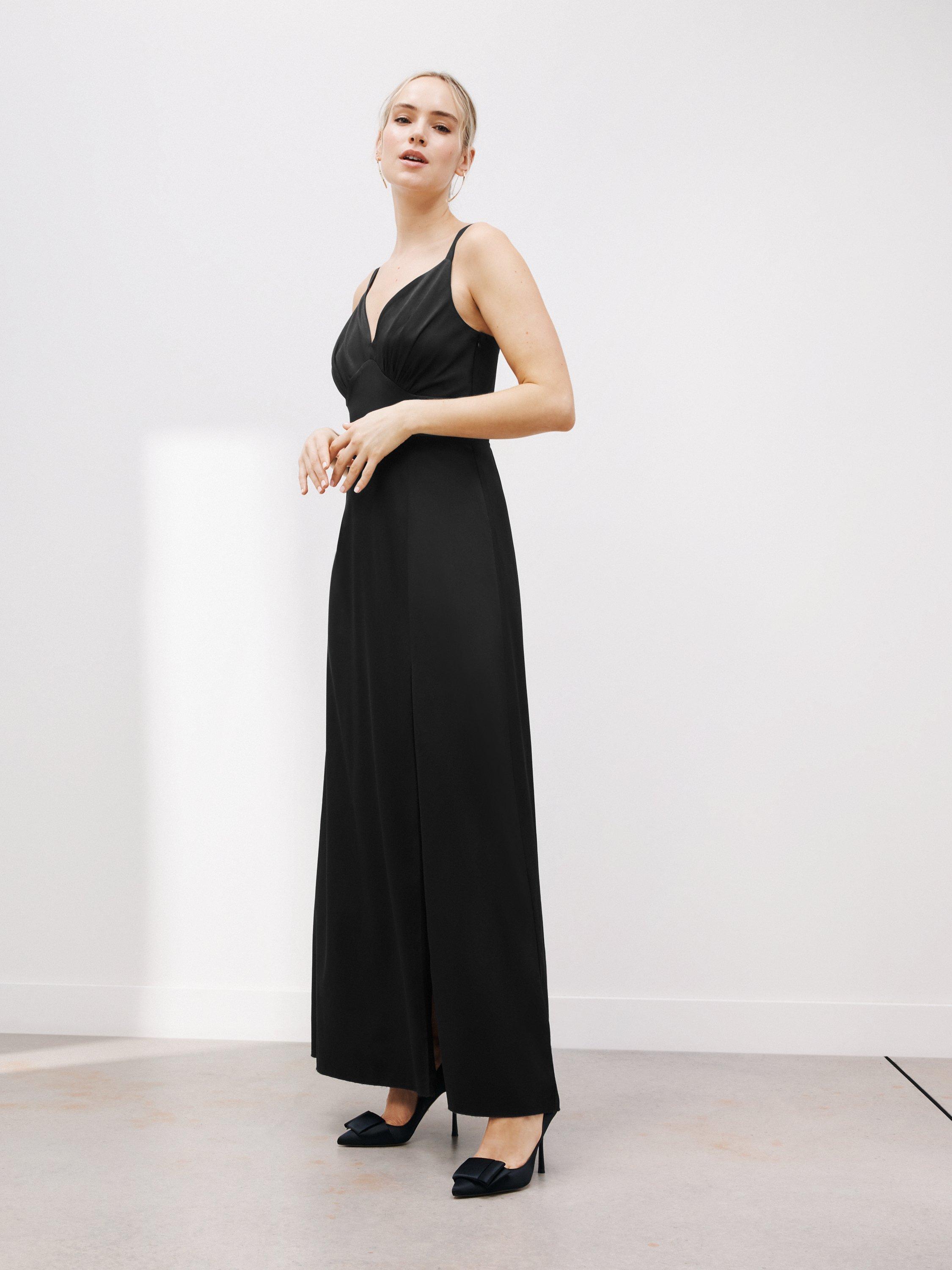 John Lewis Satin Slip Maxi Dress, Black Satin, 10