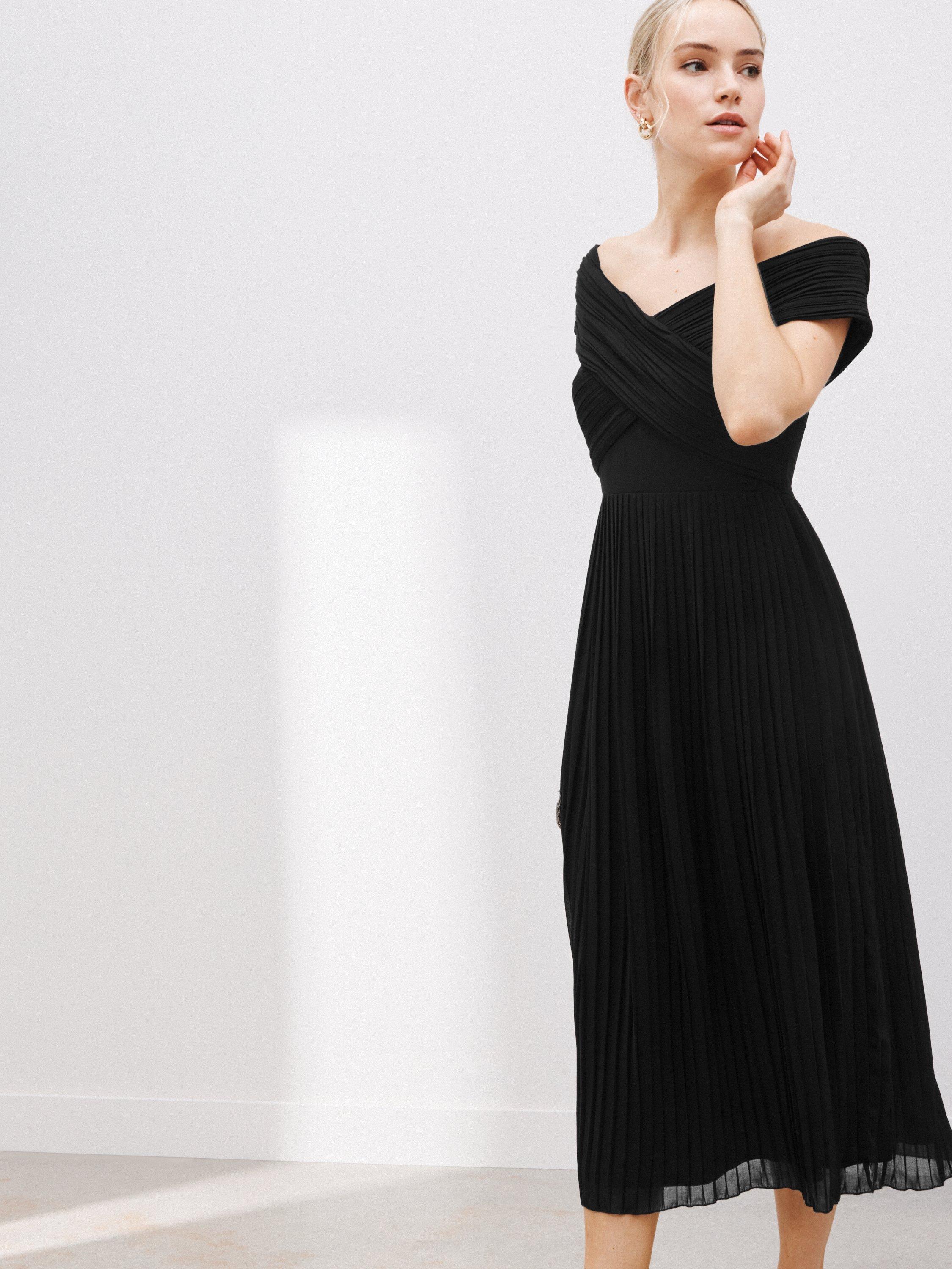 John Lewis Plain Off Shoulder Crossover Pleated Dress