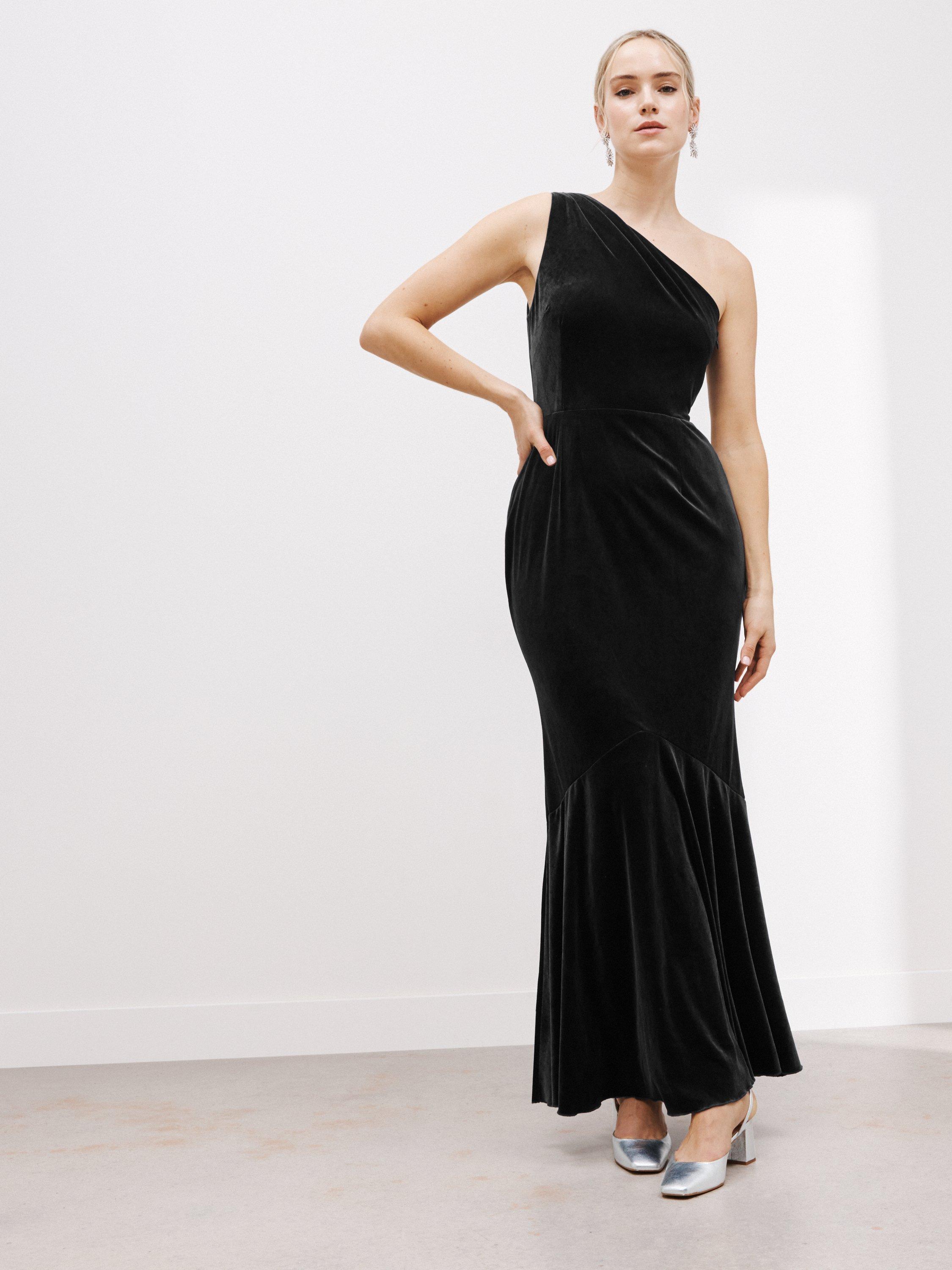 John Lewis One Shoulder Mermaid Velvet Dress, Navy Velvet