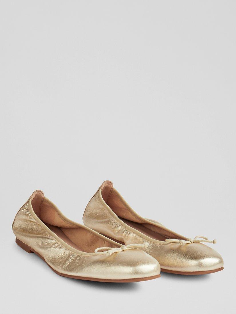 Product image 2 of 4, which shows L.K.Bennett Trilly Flat Leather Pumps, Gold Champagne, 2
