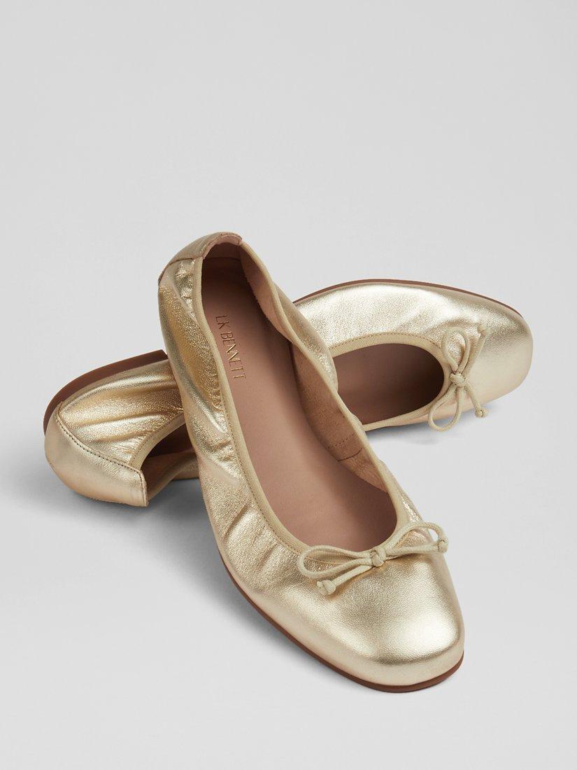 Product image 3 of 4, which shows L.K.Bennett Trilly Flat Leather Pumps, Gold Champagne, 2