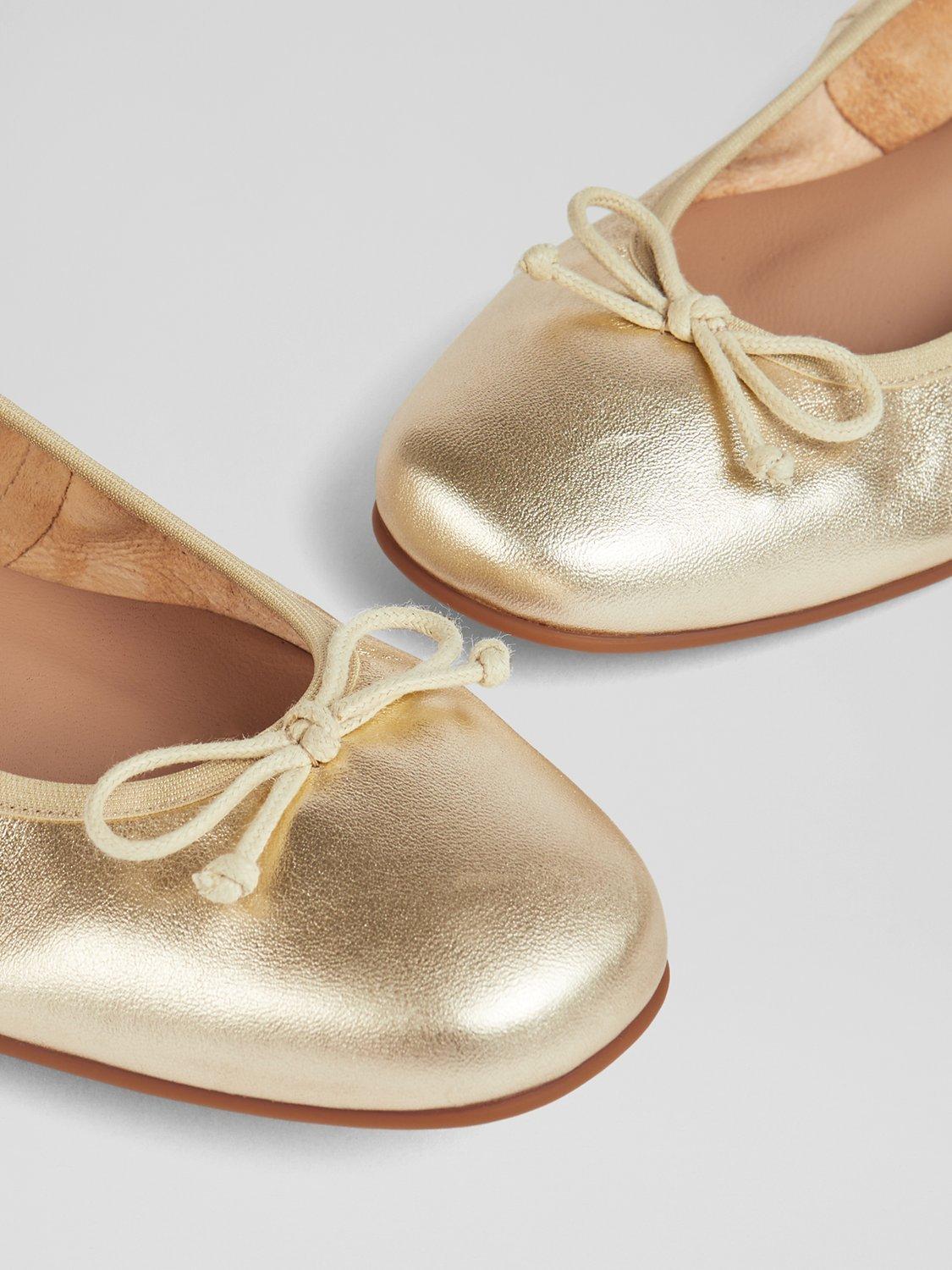 Product image 4 of 4, which shows L.K.Bennett Trilly Flat Leather Pumps, Gold Champagne, 2