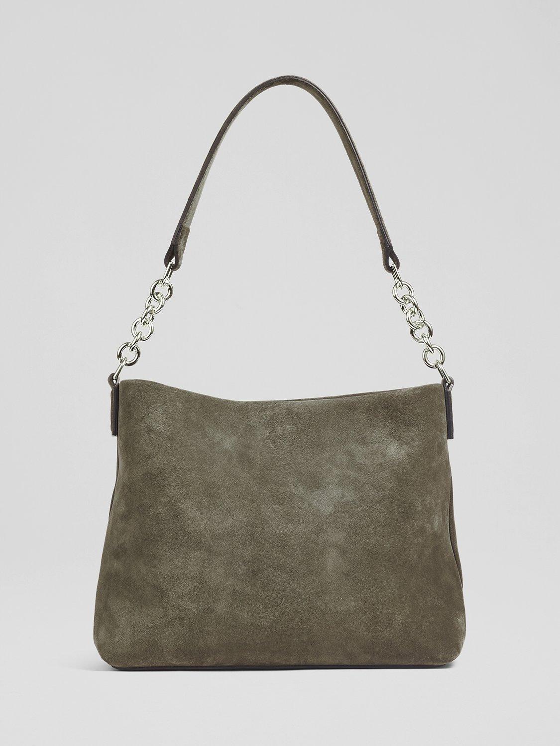 L.K.Bennett Rebecca Leather Slouch Shoulder Bag, Olive