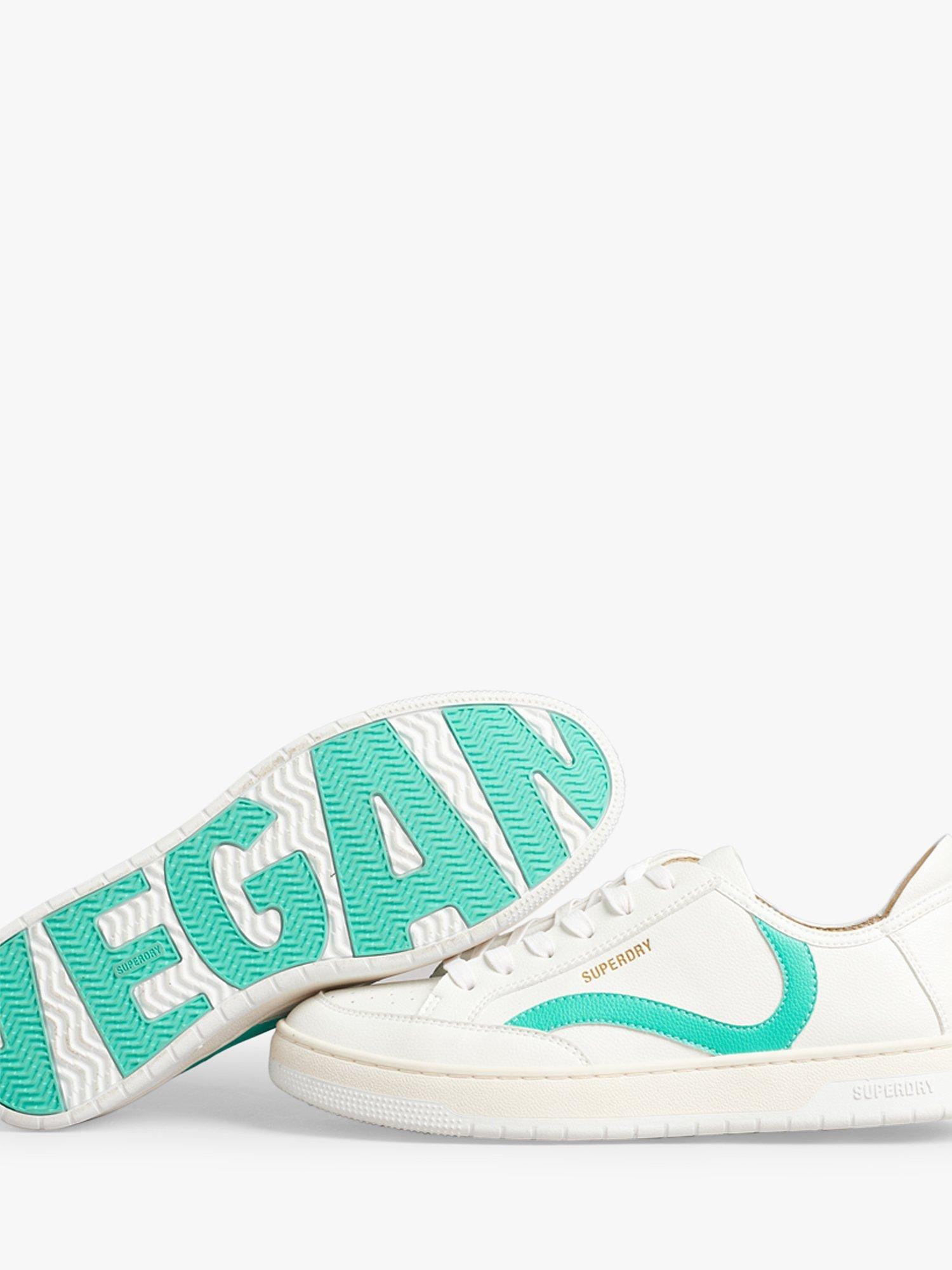 Superdry Vegan Vintage Basketball Low Top Trainers, Optic/Aqua