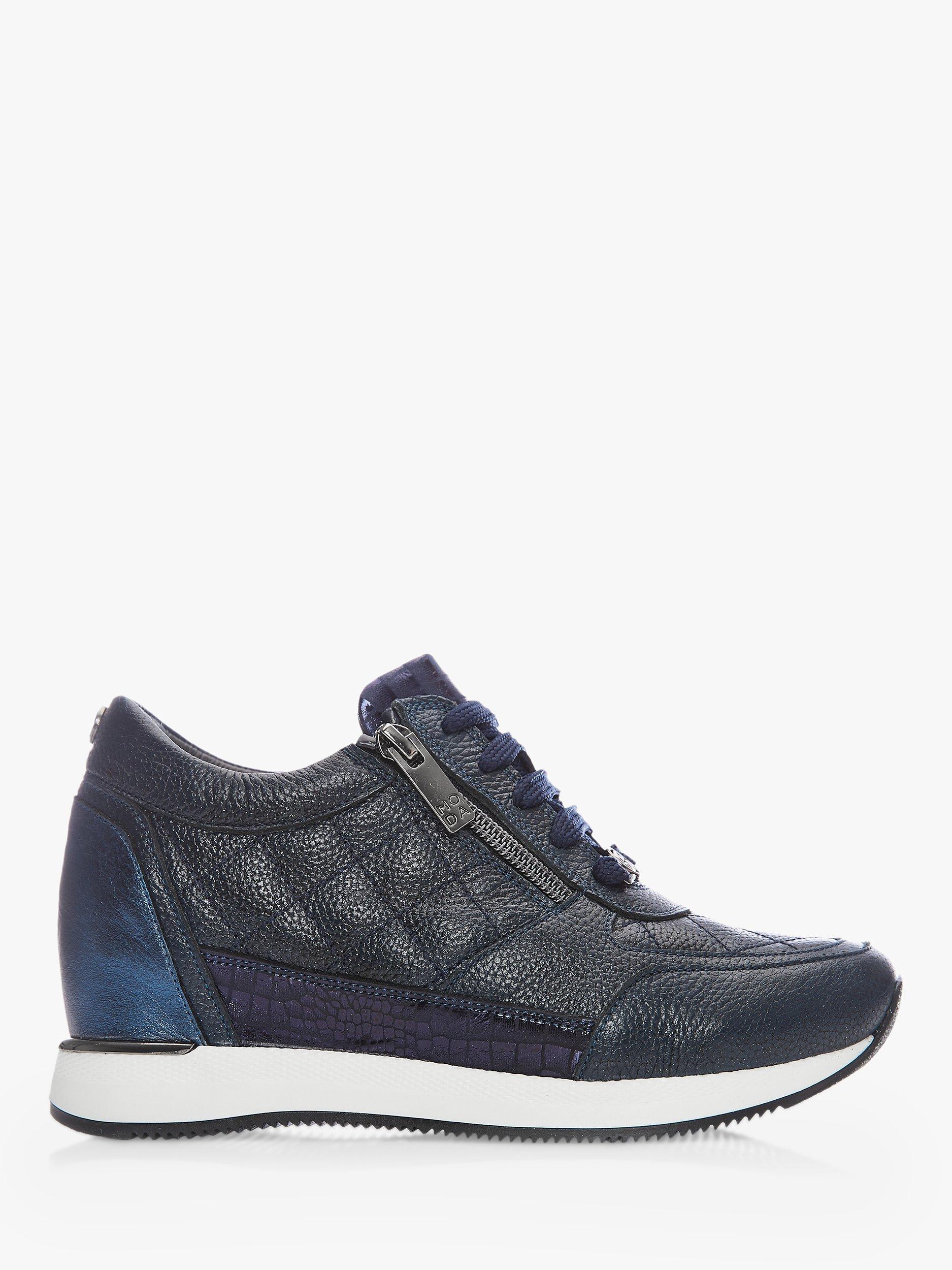 Moda in Pelle Berke Quilted Leather Wedge Heel Trainers, Navy