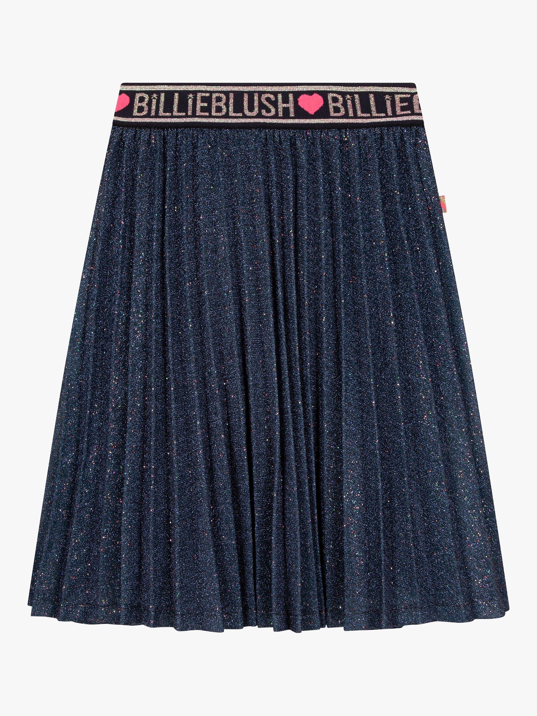 Billieblush Kids' Pleated Metallic Skirt, Navy
