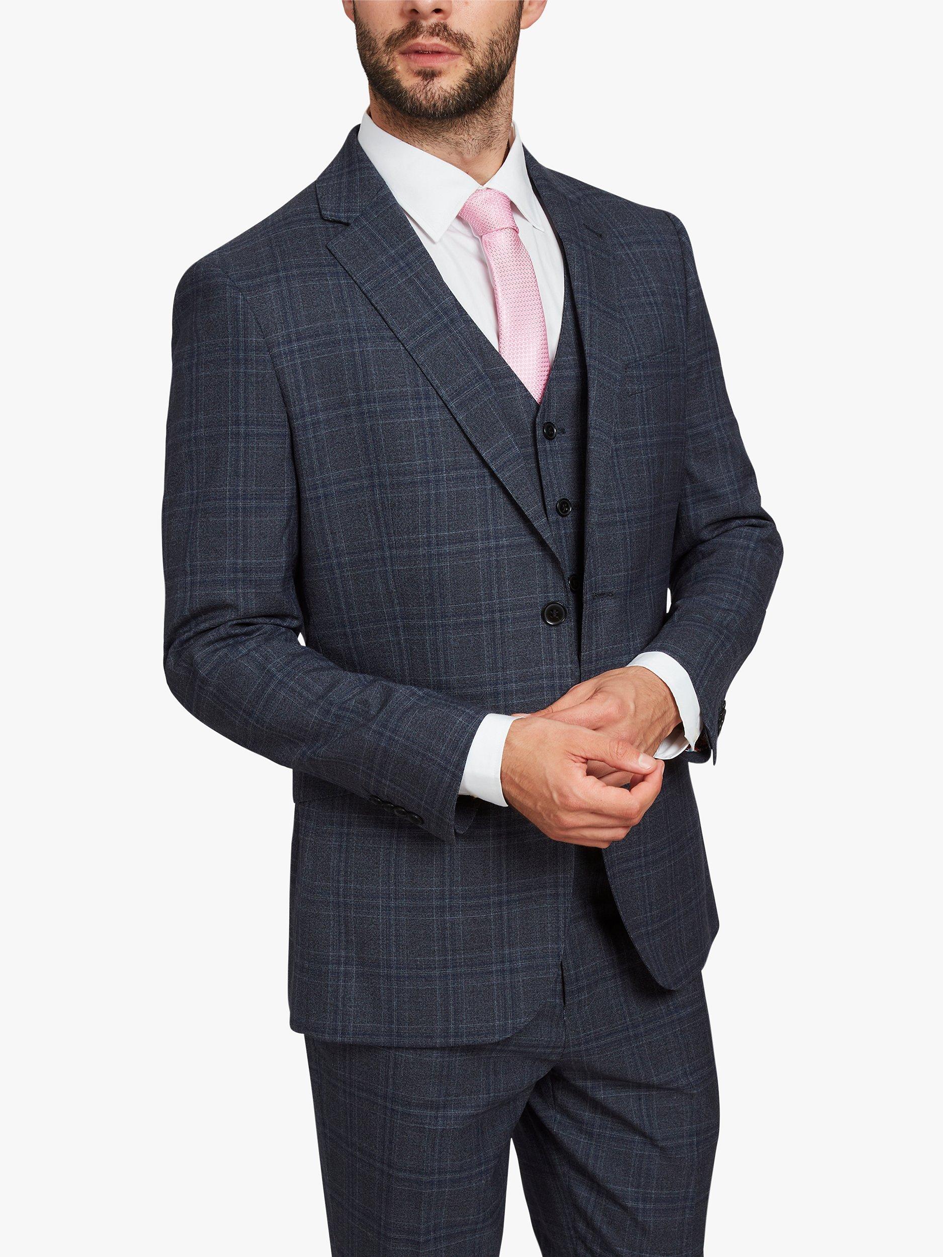 Simon Carter Grant Wool Blend Tailored Fit Check Suit Jacket, Grey