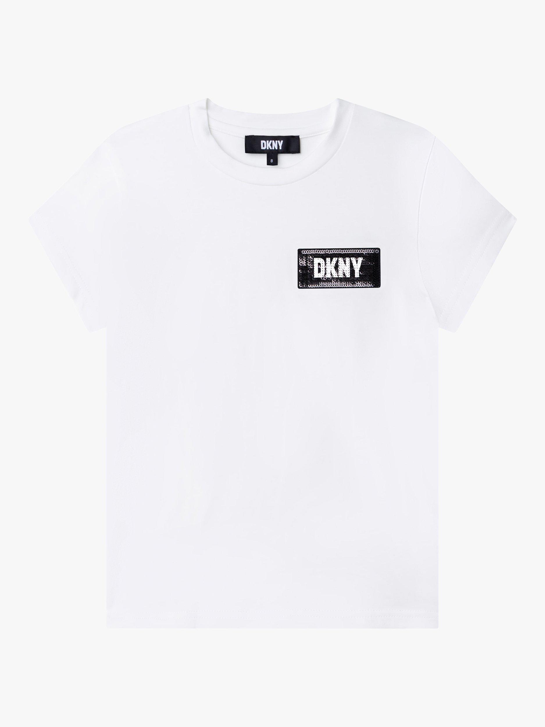 Product image 1 of 3, which shows DKNY Kids' Logo Short Sleeve T-Shirt, White, 4 years