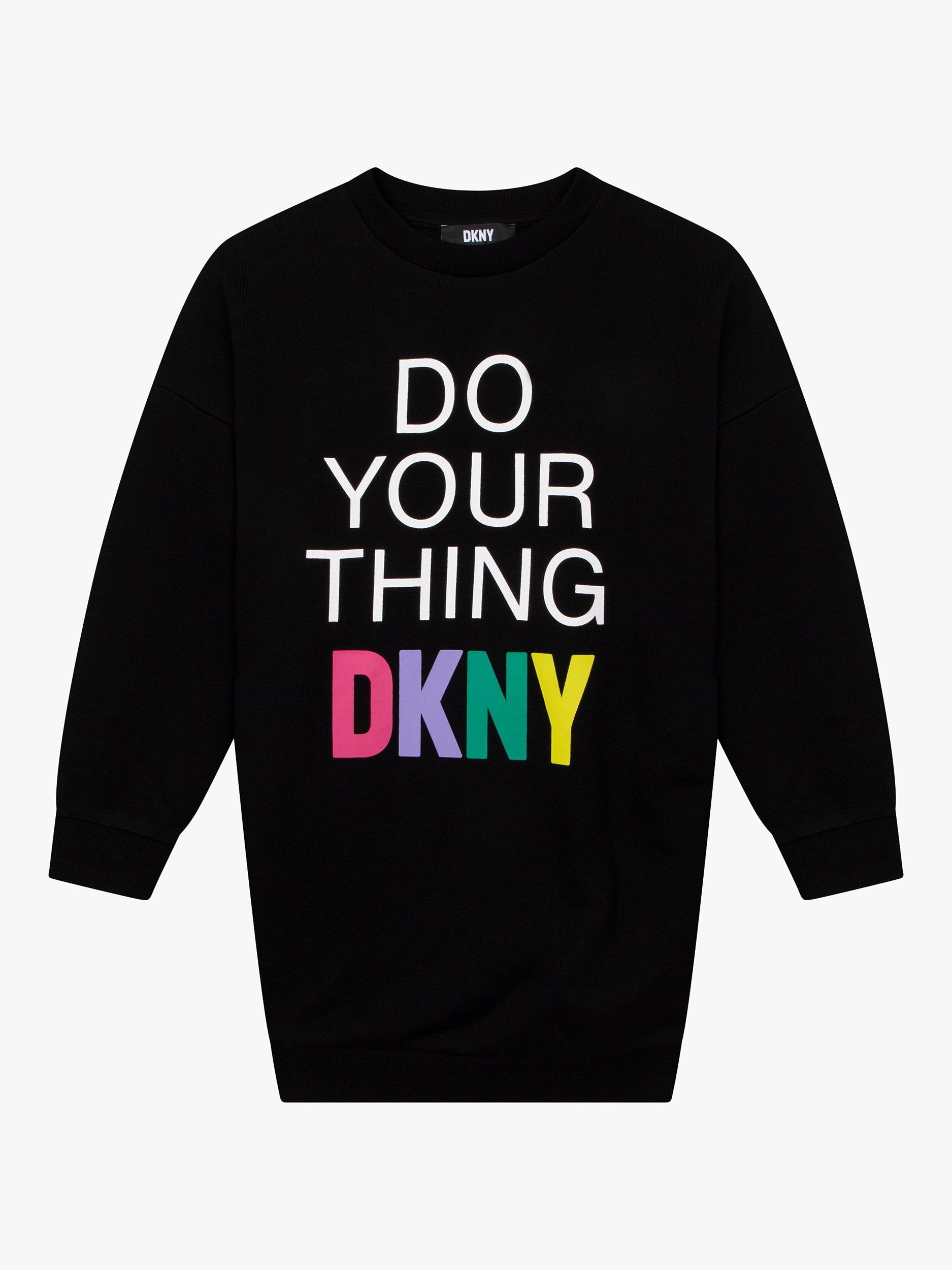 Product image 1 of 3, which shows DKNY Kids' Do Your Thing Logo Sweatshirt Dress, Black, 6 years