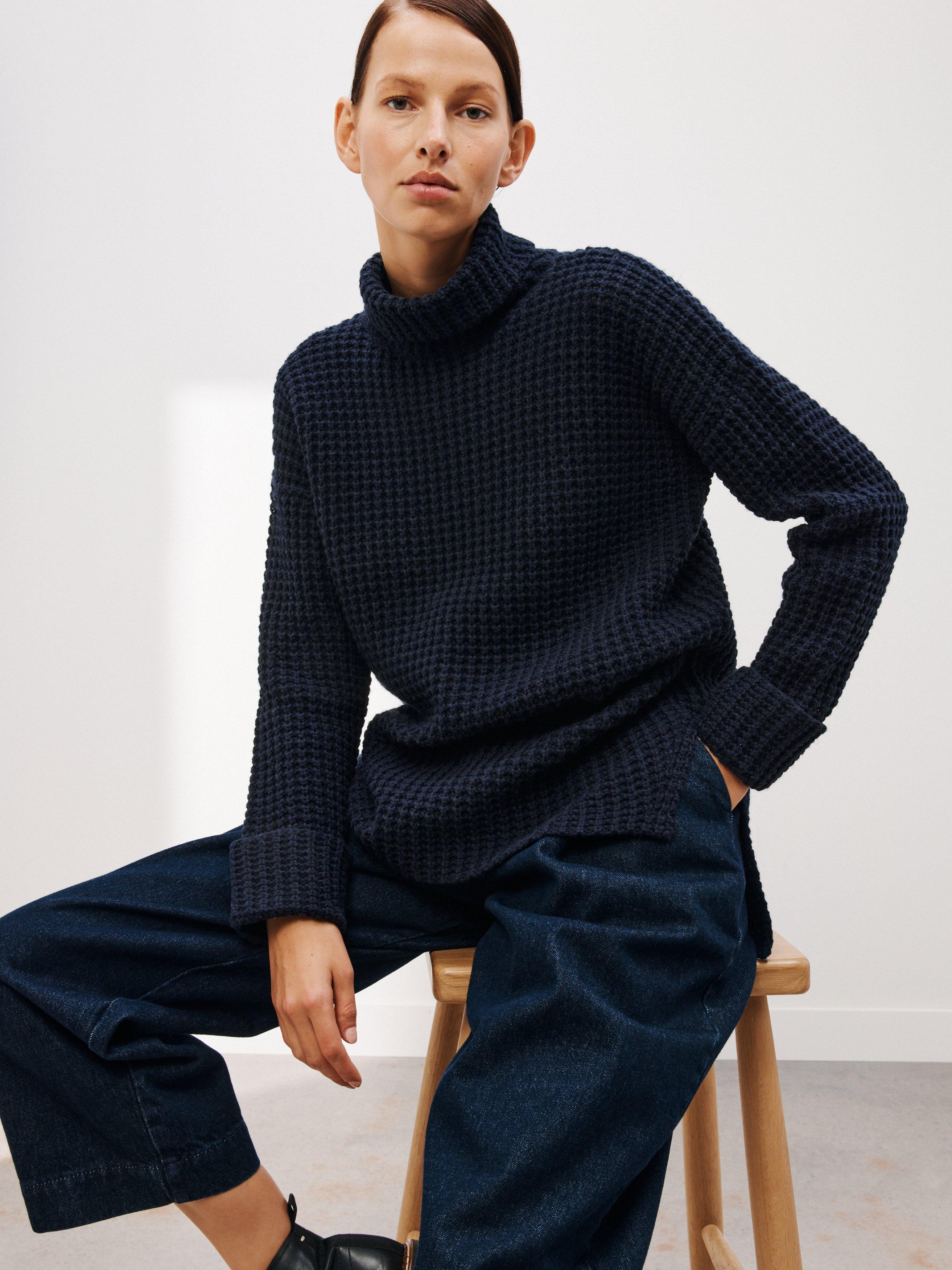 Kin Waffle Roll Neck Jumper, Navy