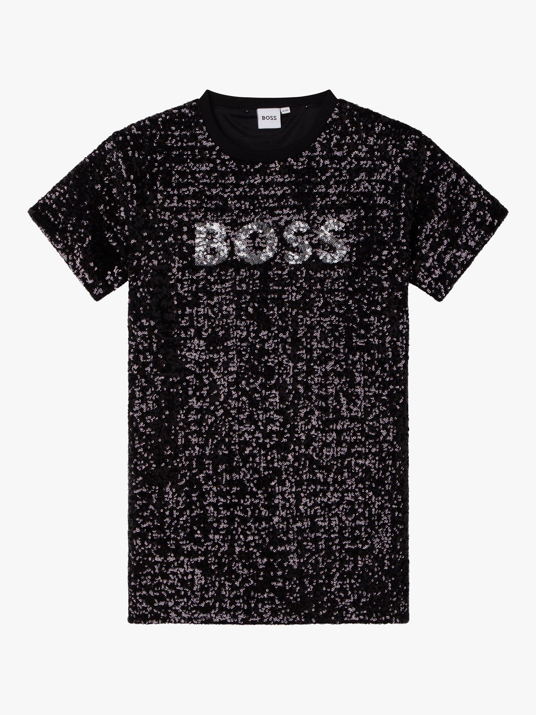 BOSS Kids' Sequin Short Sleeve Dress, Black