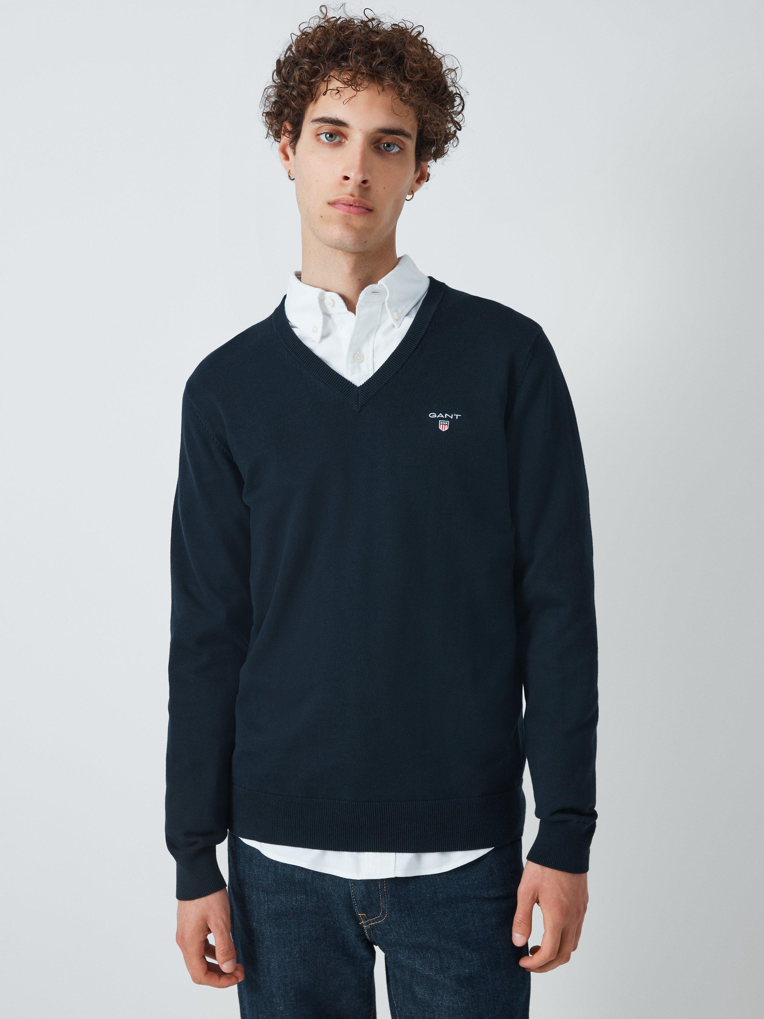 GANT Classic Cotton V-Neck Jumper, 433 Evening Blue