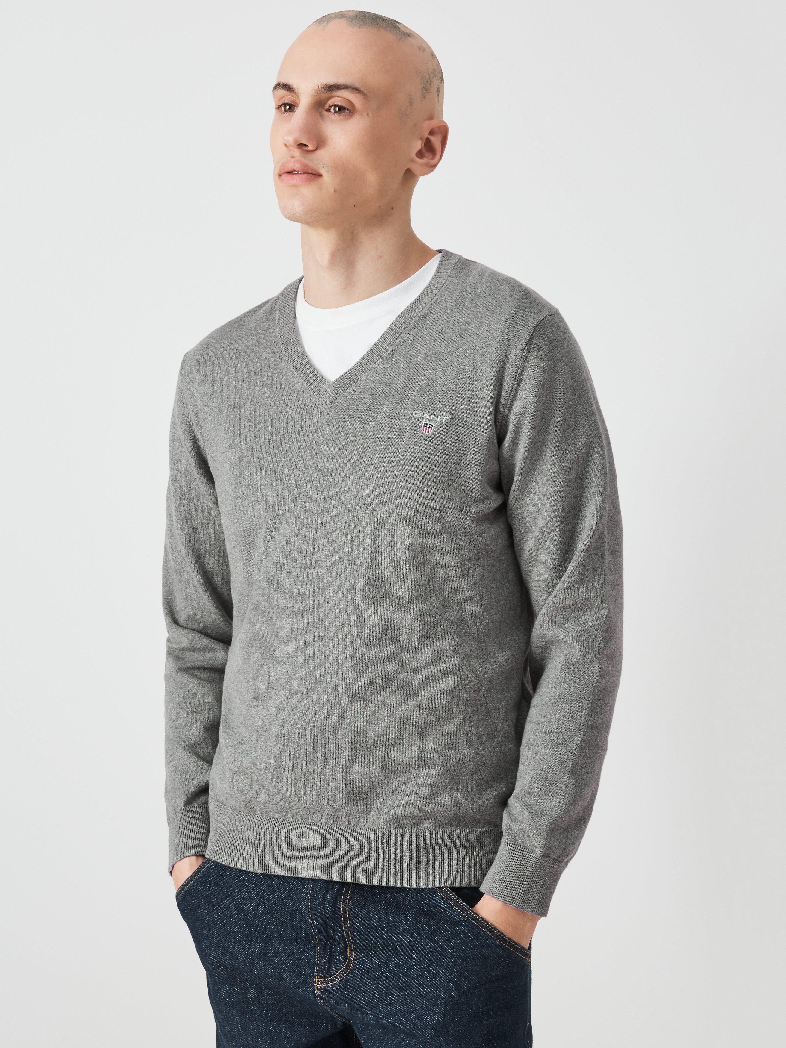 GANT Classic Cotton V-Neck Jumper, 92 Dark Grey Melange