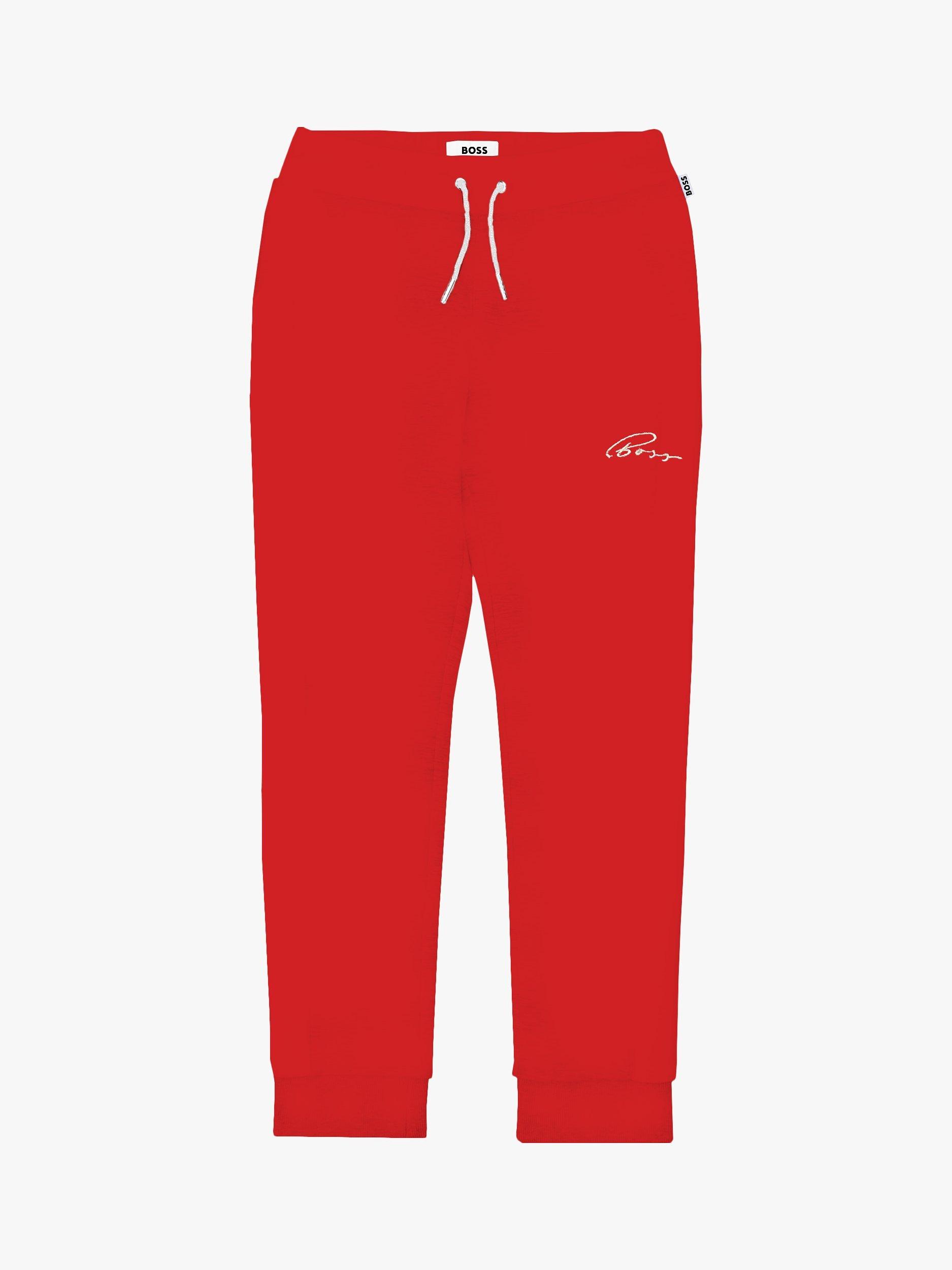 BOSS Kids' Plain Script Logo Jogger Bottoms, Red Crimson