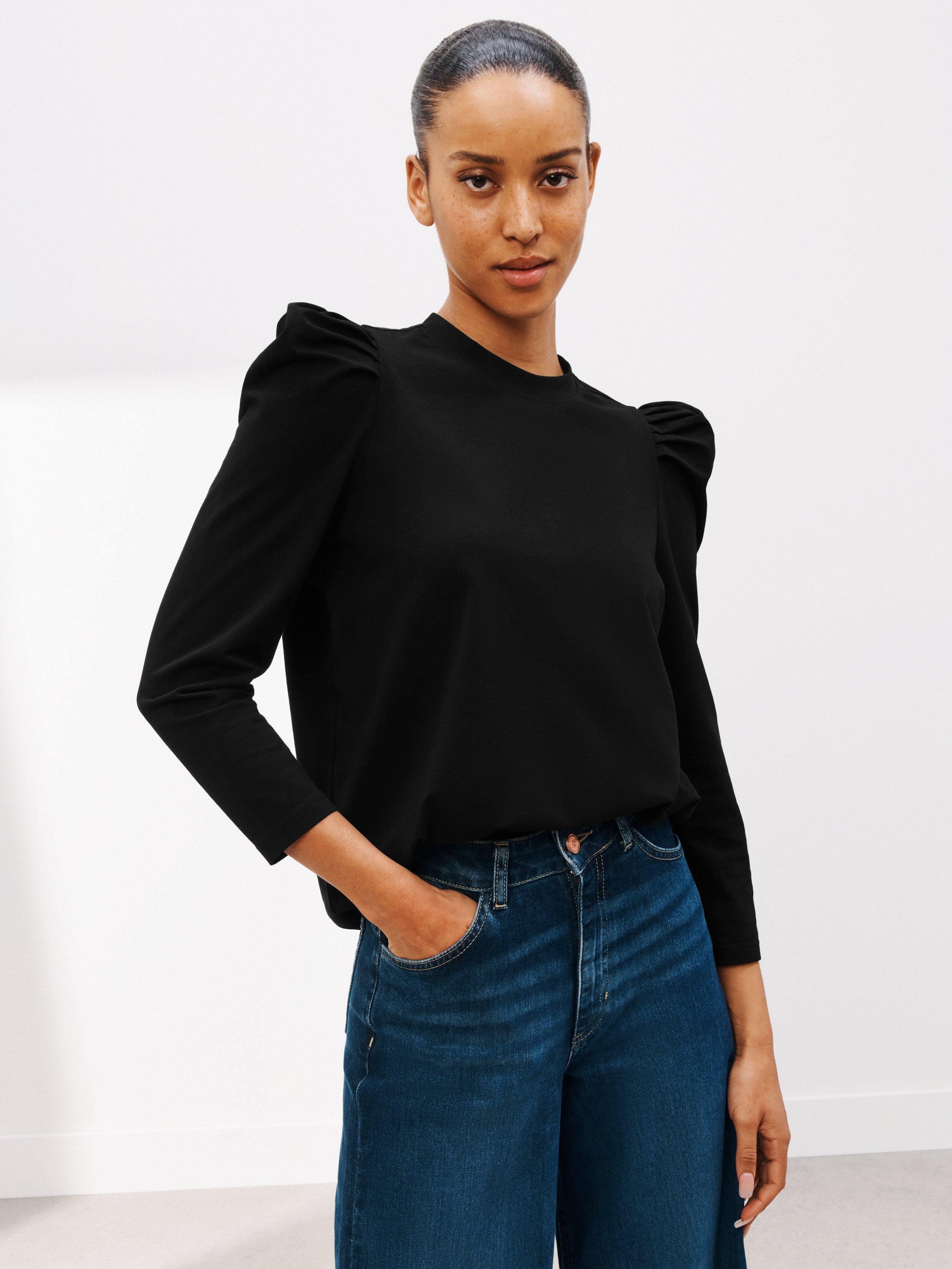 AND/OR Nona Plain Ruffle Sleeve Jersey Top, Black, 16