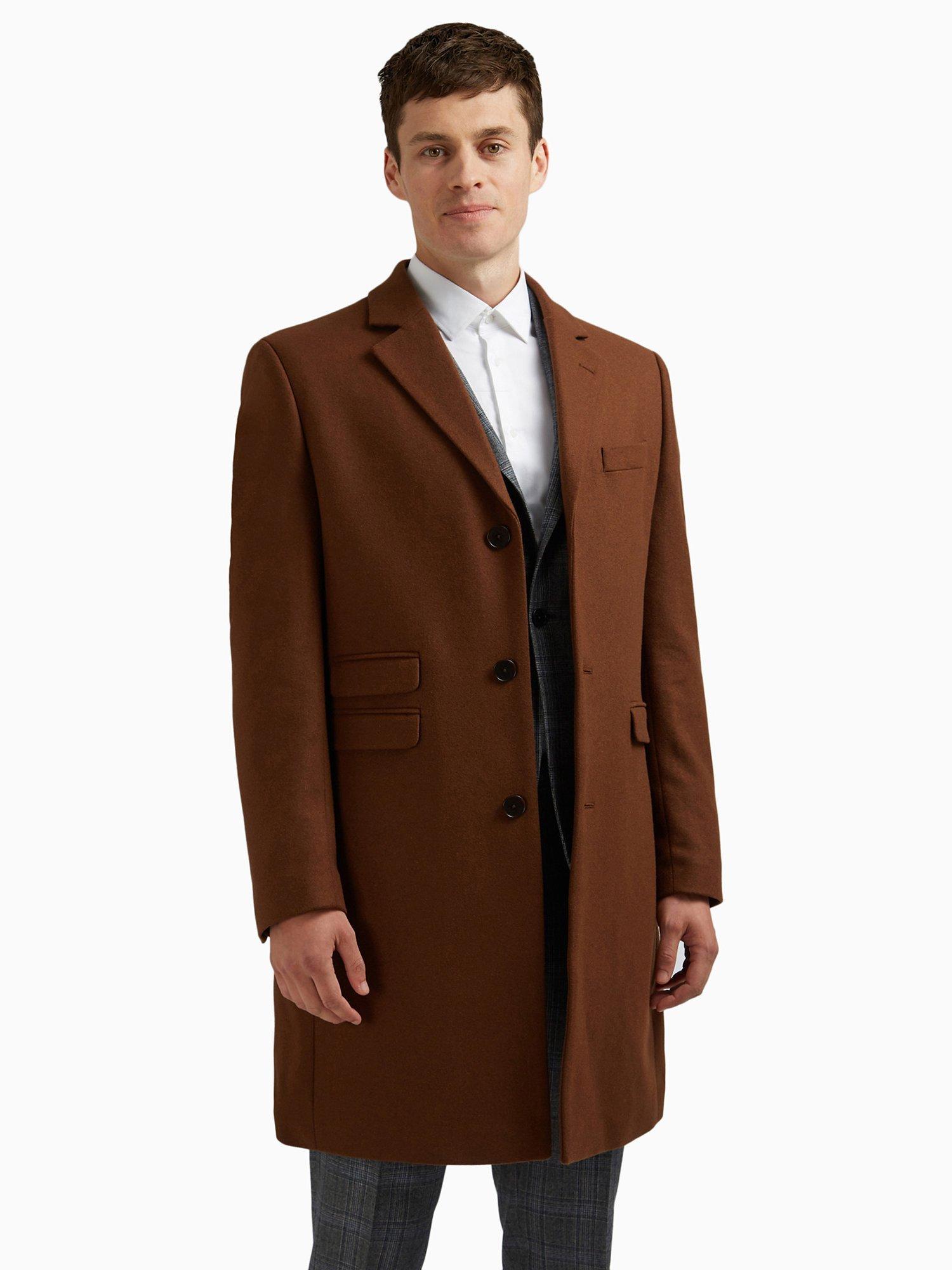 Ted Baker Wool Blend Overcoat, Dark Tan