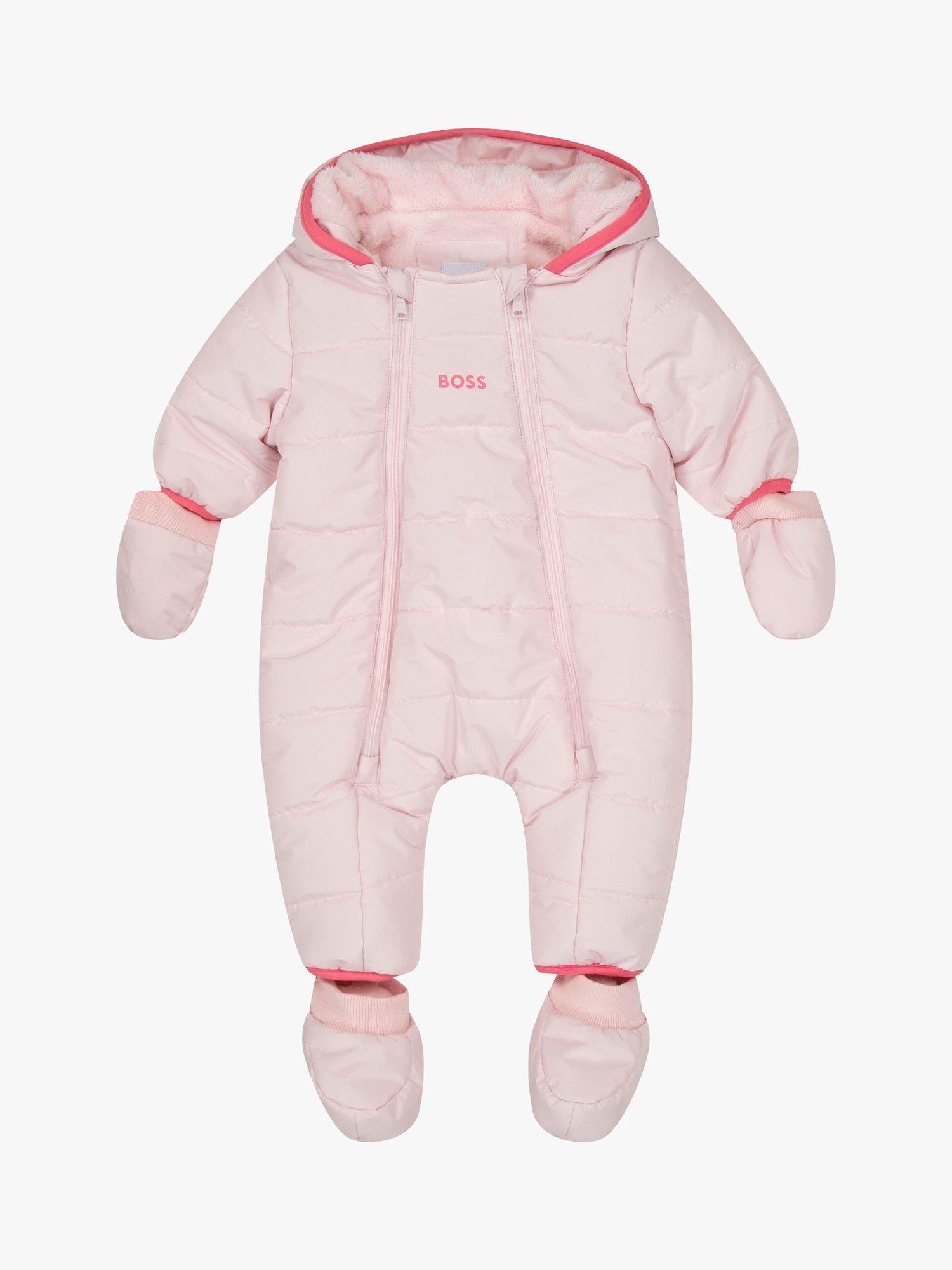 HUGO BOSS Baby Logo Double Zip Snowsuit, Pink