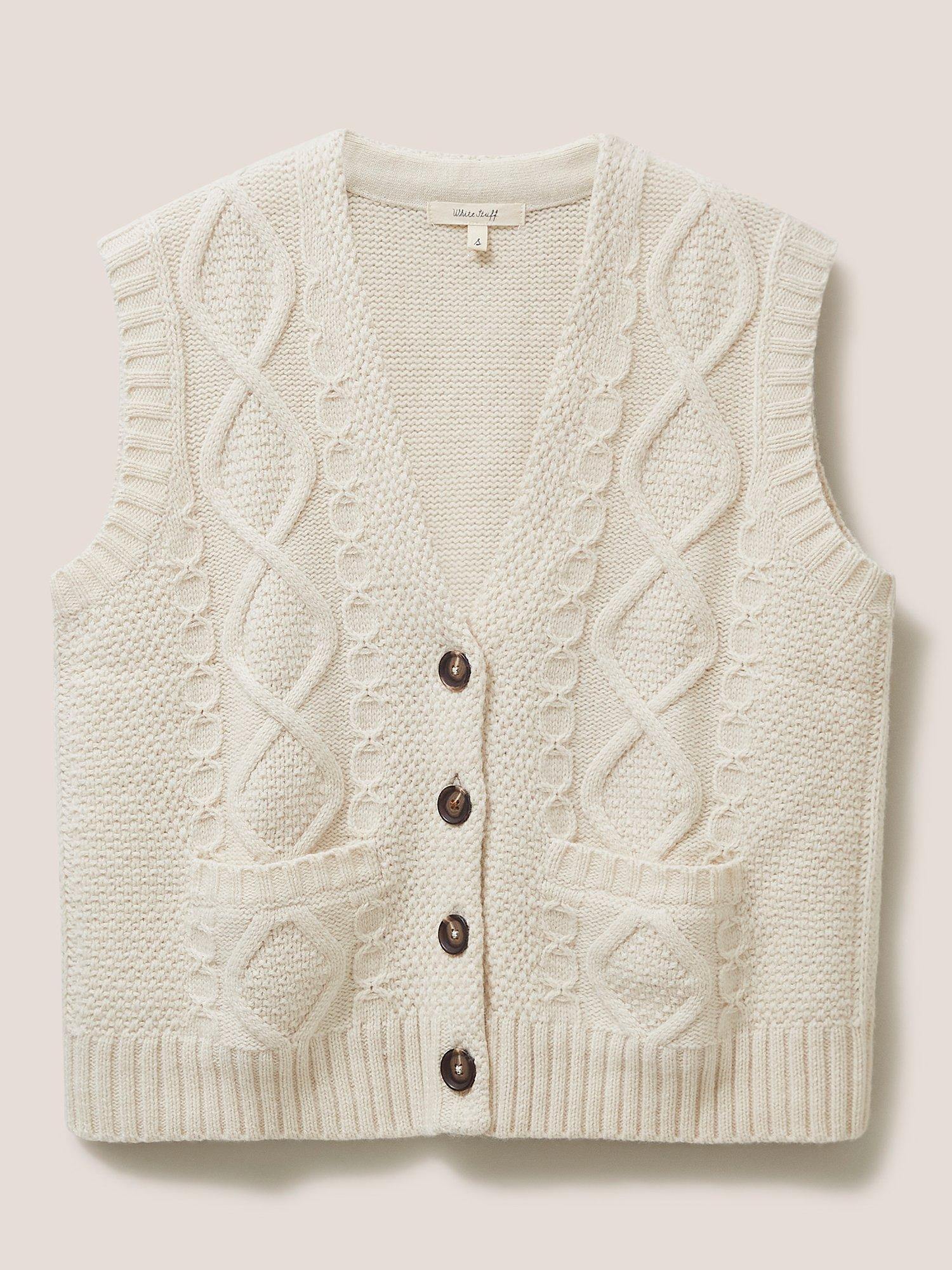 White Stuff Craftsman Cable Knit Tank Cardigan, Light Neutral