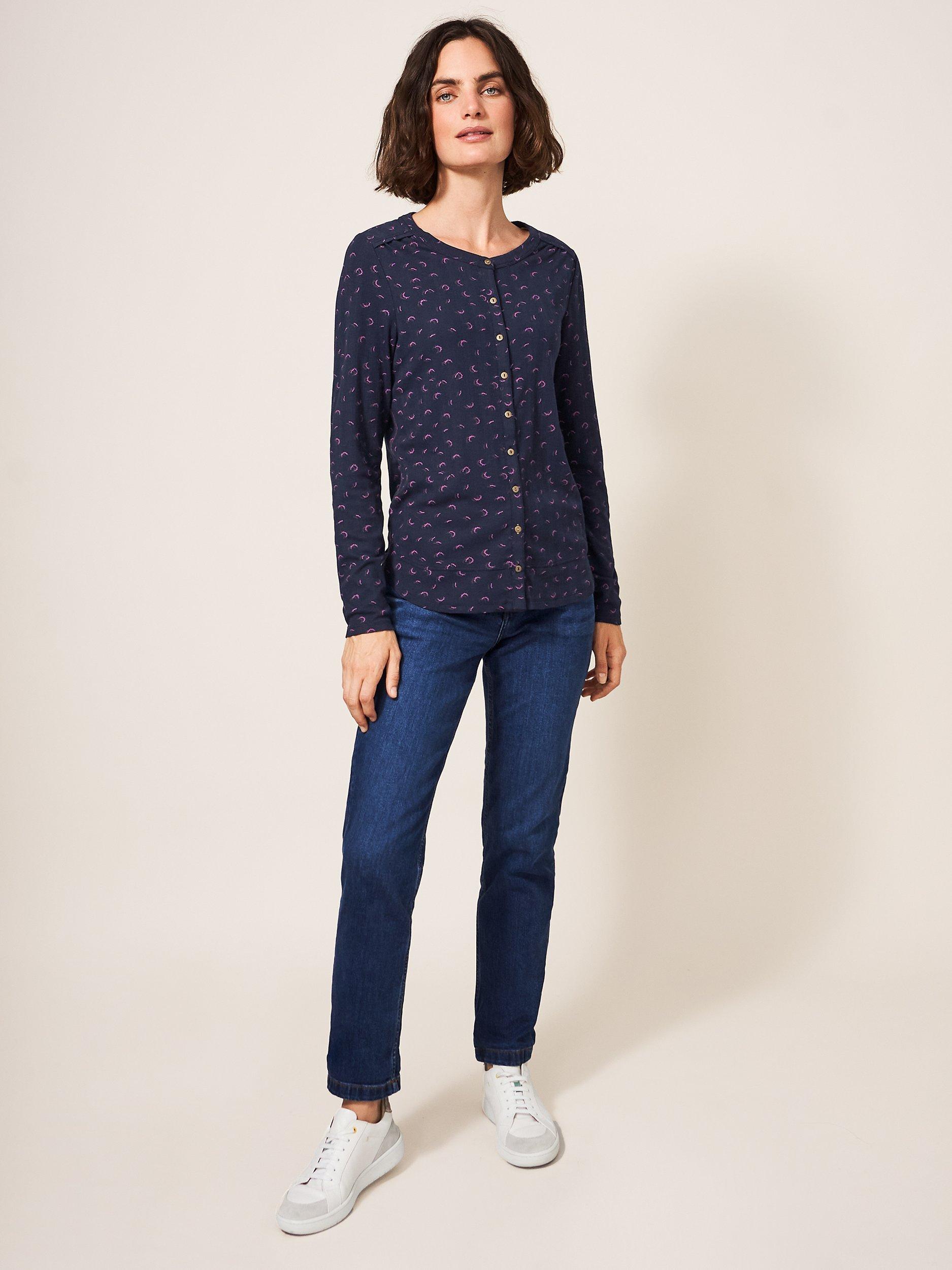 White Stuff Bobbi Button Top, Navy/Multi