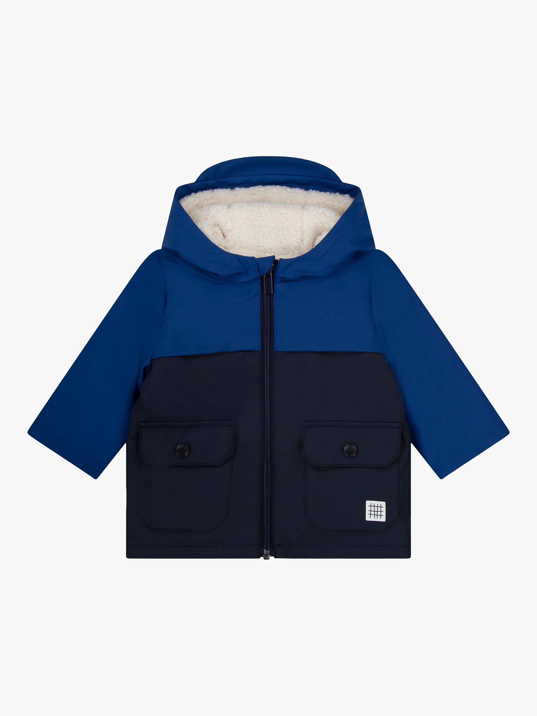 Carrément Beau Baby Colour Block Water Repellent Hooded Rain Coat, Blue/Multi