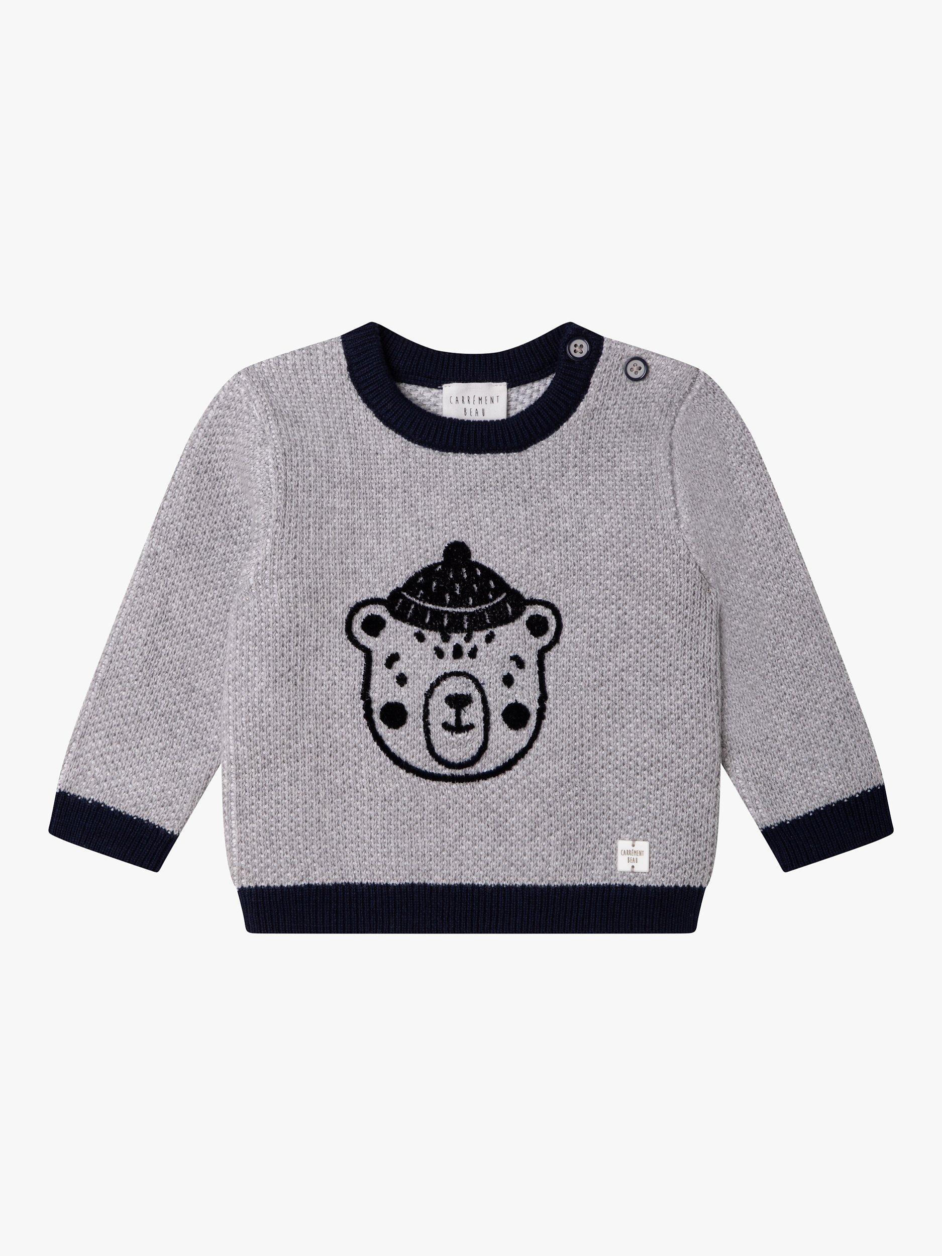 Carrément Beau Kids' Bear Motif Jumper, Grey