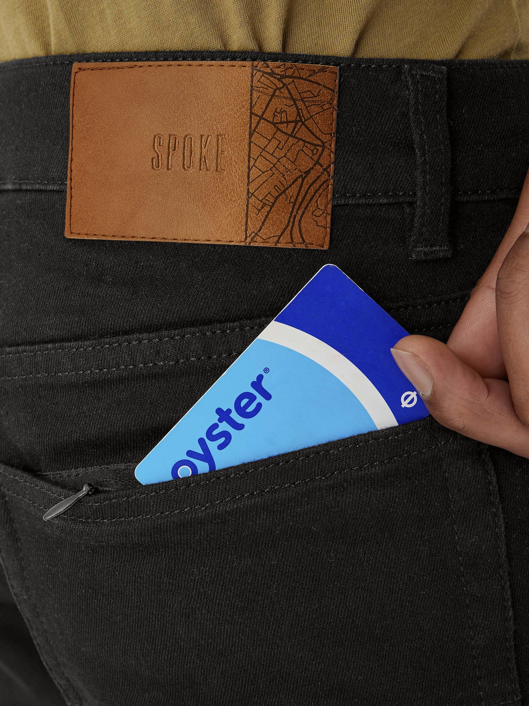 Product image 6 of 7, which shows SPOKE 10oz Travel Denim Broad Thigh Jeans, Black, W30/L28
