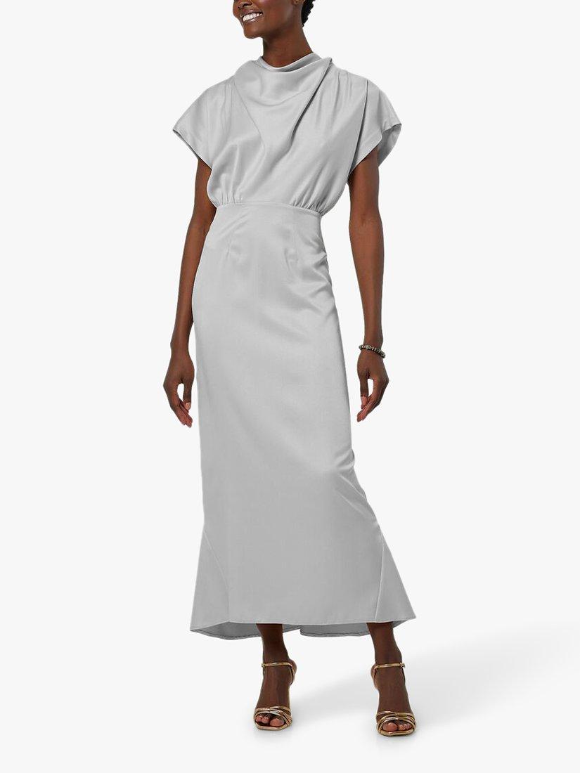 Closet London Satin Bodice Bridesmaid High Low Maxi Dress, Silver