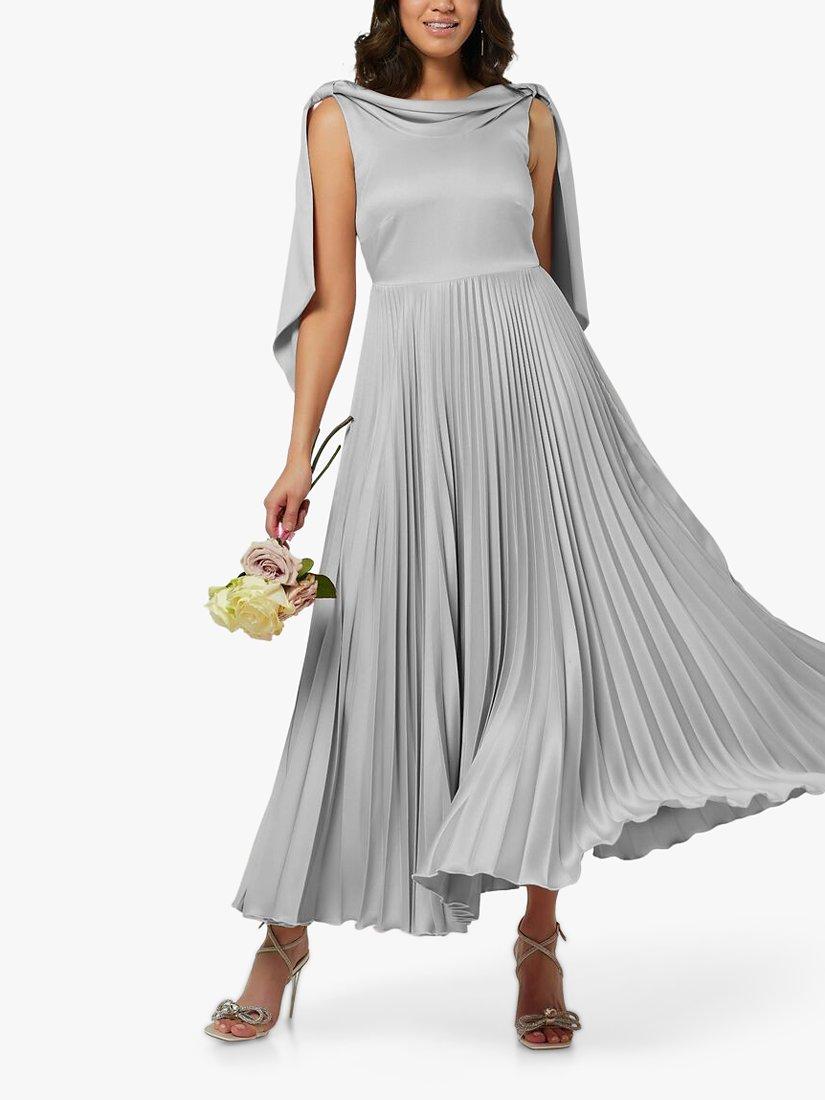 Closet London Bridesmaid Pleated Maxi Dress, Silver, 10