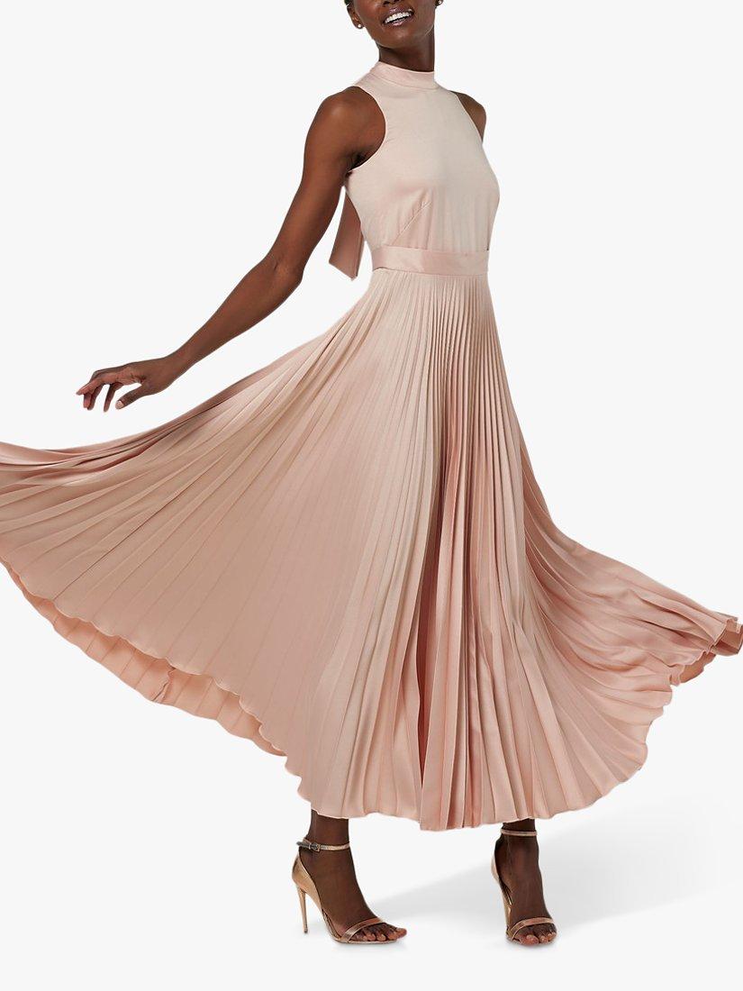 Product image 1 of 4, which shows Closet London Bridesmaid Satin Pleated Maxi Dress, Blush, 10
