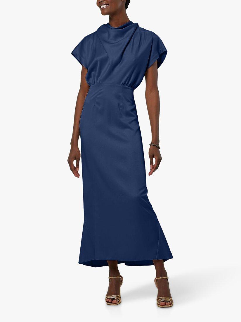 Closet London Satin Bodice Bridesmaid High Low Maxi Dress, Navy