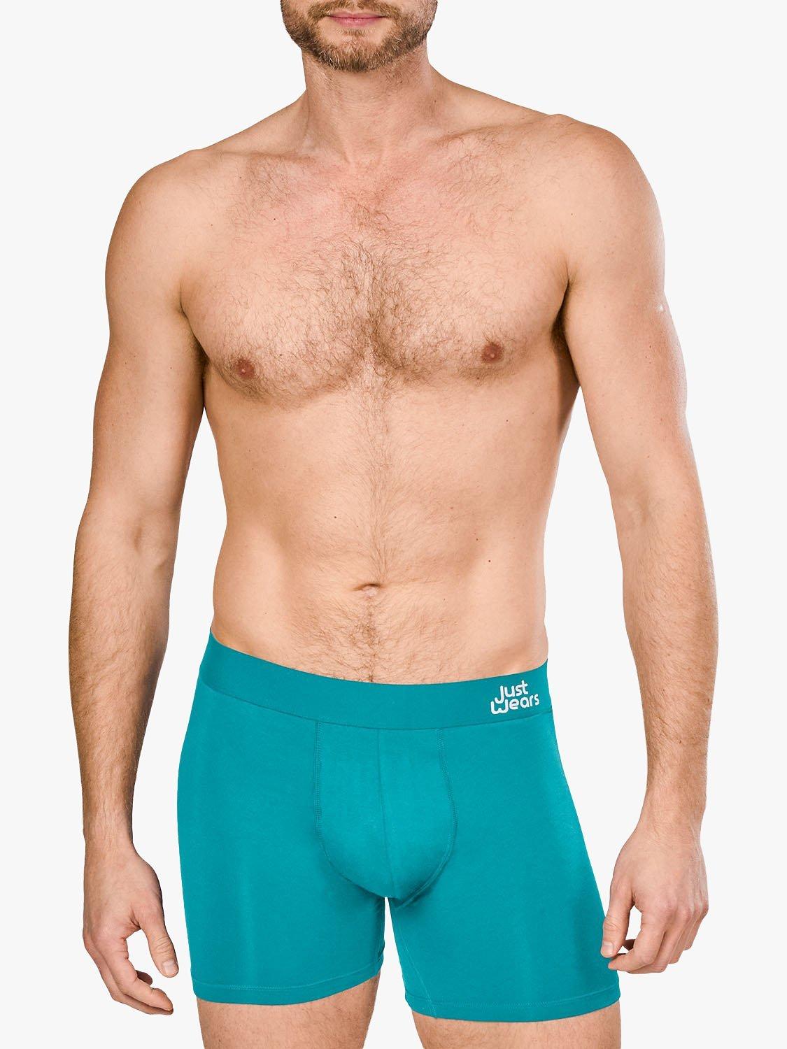 Product image 2 of 5, which shows JustWears Active Boxers, Pack of 3, Blue/Navy/Green, M