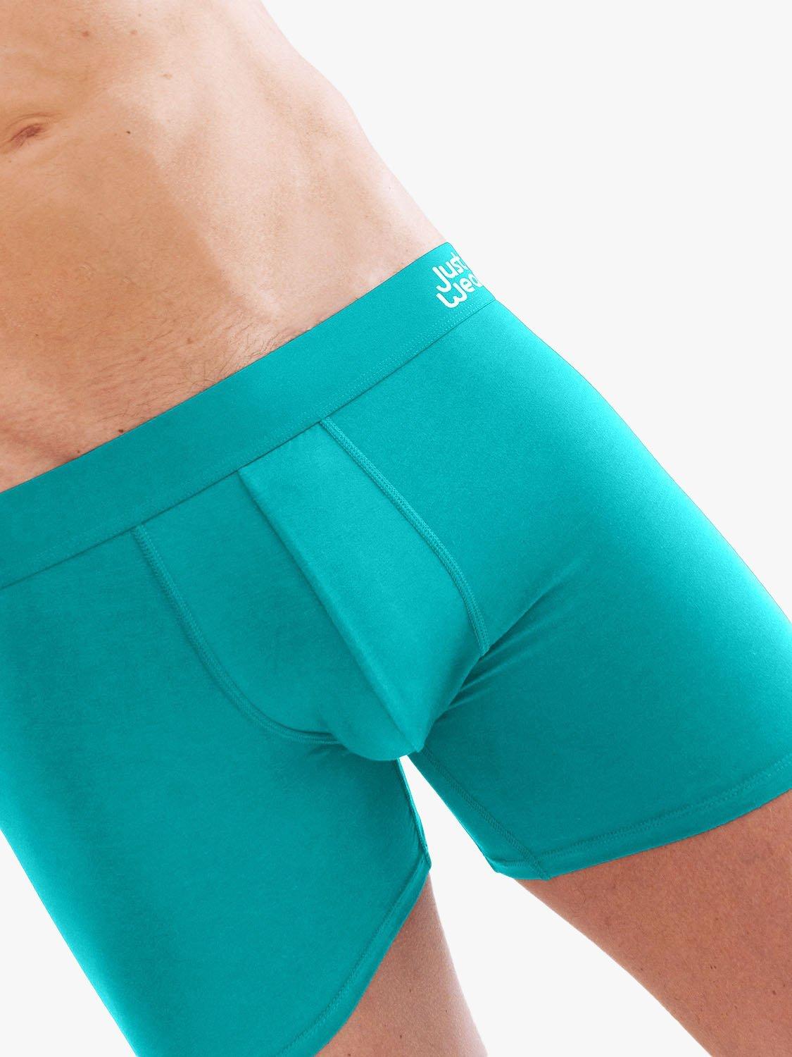 Product image 4 of 5, which shows JustWears Active Boxers, Pack of 3, Blue/Navy/Green, M