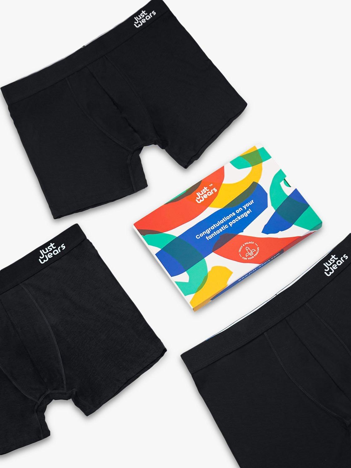 JustWears Active Boxers, Pack of 3, All Black, S