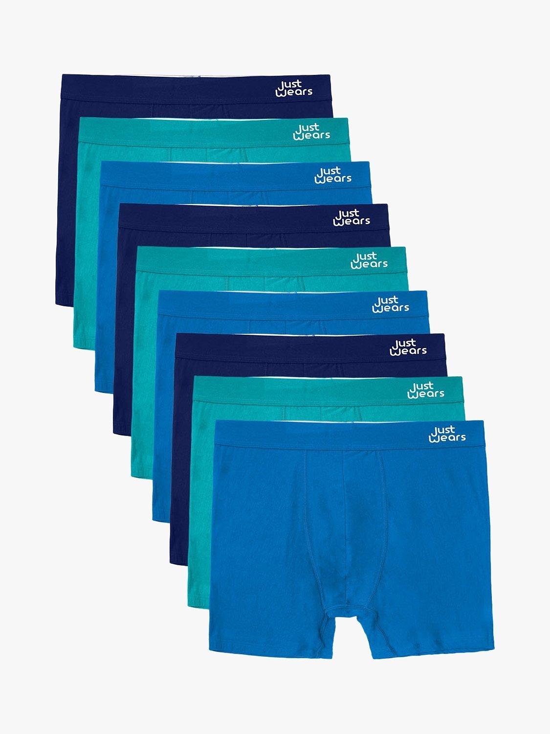 Product image 1 of 5, which shows JustWears Active Boxers, Pack of 9, Blue/Navy/Green, M