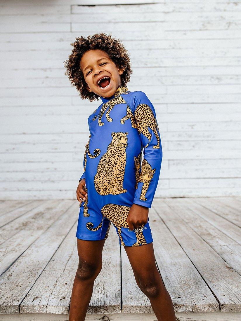 Chelsea Peers  Kids' Blue Leopard Print Swimsuit, Blue