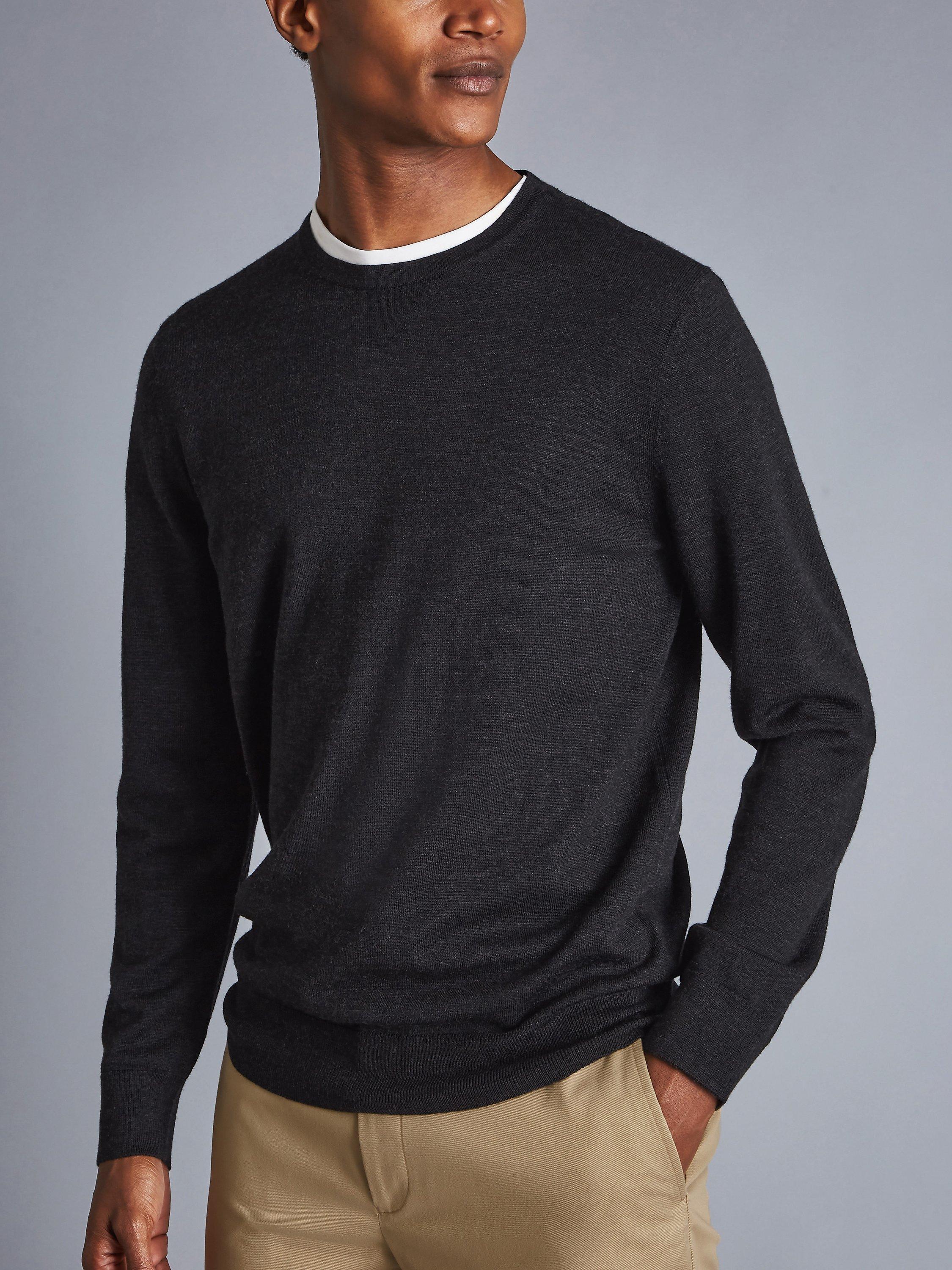 Product image 1 of 6, which shows Charles Tyrwhitt Merino Wool Crew Neck Jumper, Dark Charcoal, XS