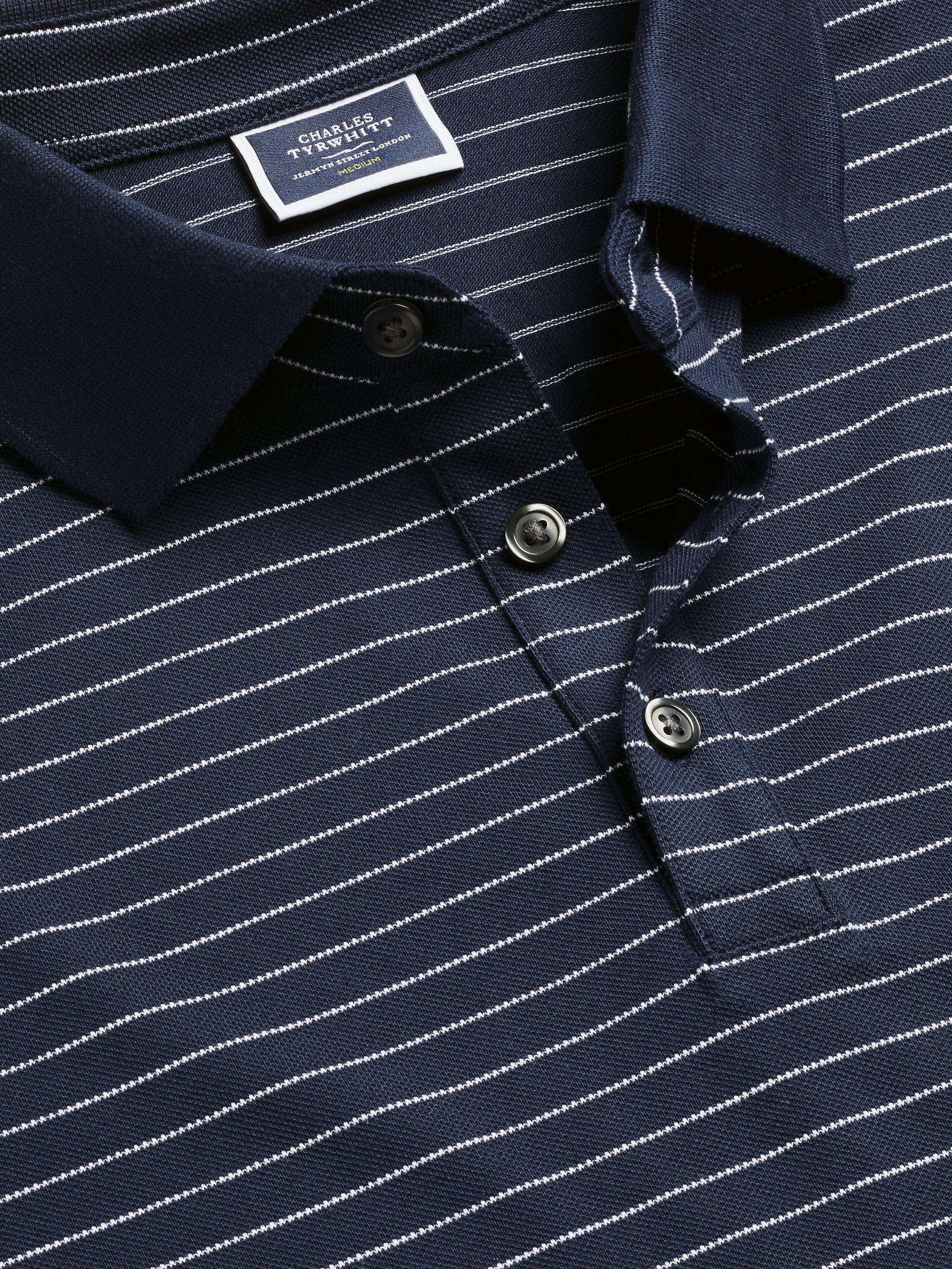 Product image 3 of 5, which shows Charles Tyrwhitt Stripe Pique Polo Shirt, Navy & White Pin Stripe, S