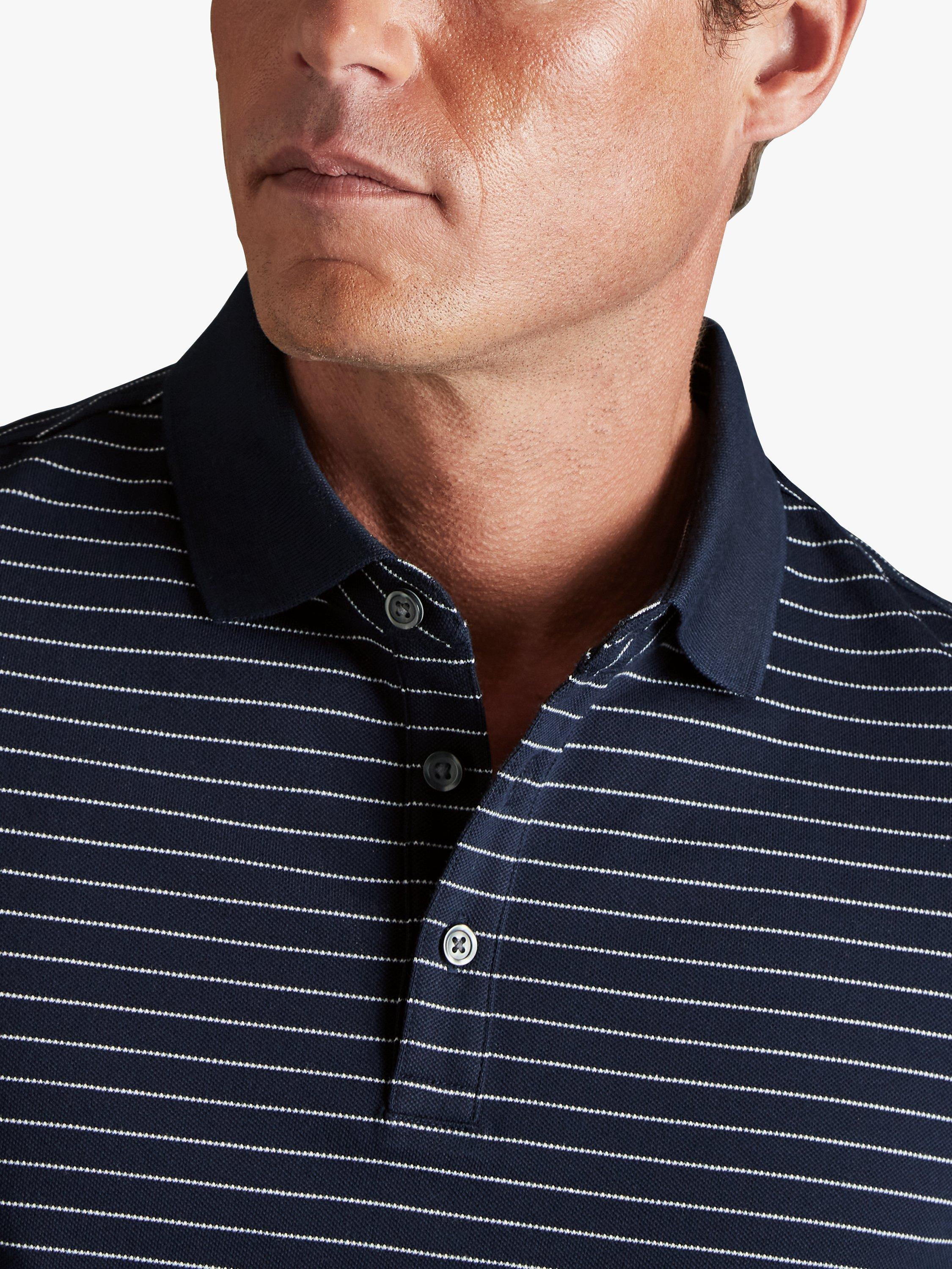 Product image 4 of 5, which shows Charles Tyrwhitt Stripe Pique Polo Shirt, Navy & White Pin Stripe, S