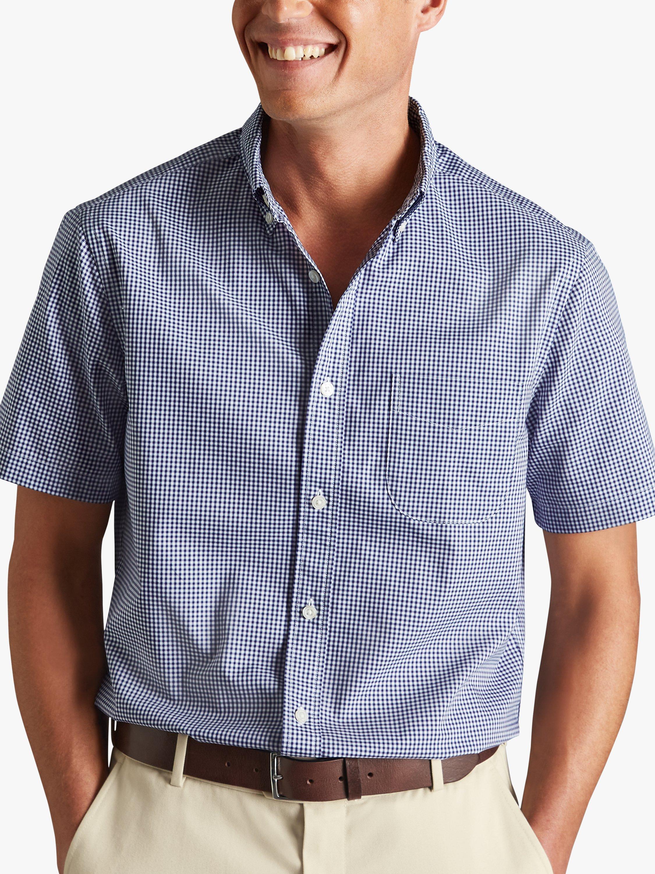 Charles Tyrwhitt Mini Gingham Stretch Cotton Poplin Non-Iron Short Sleeve Shirt