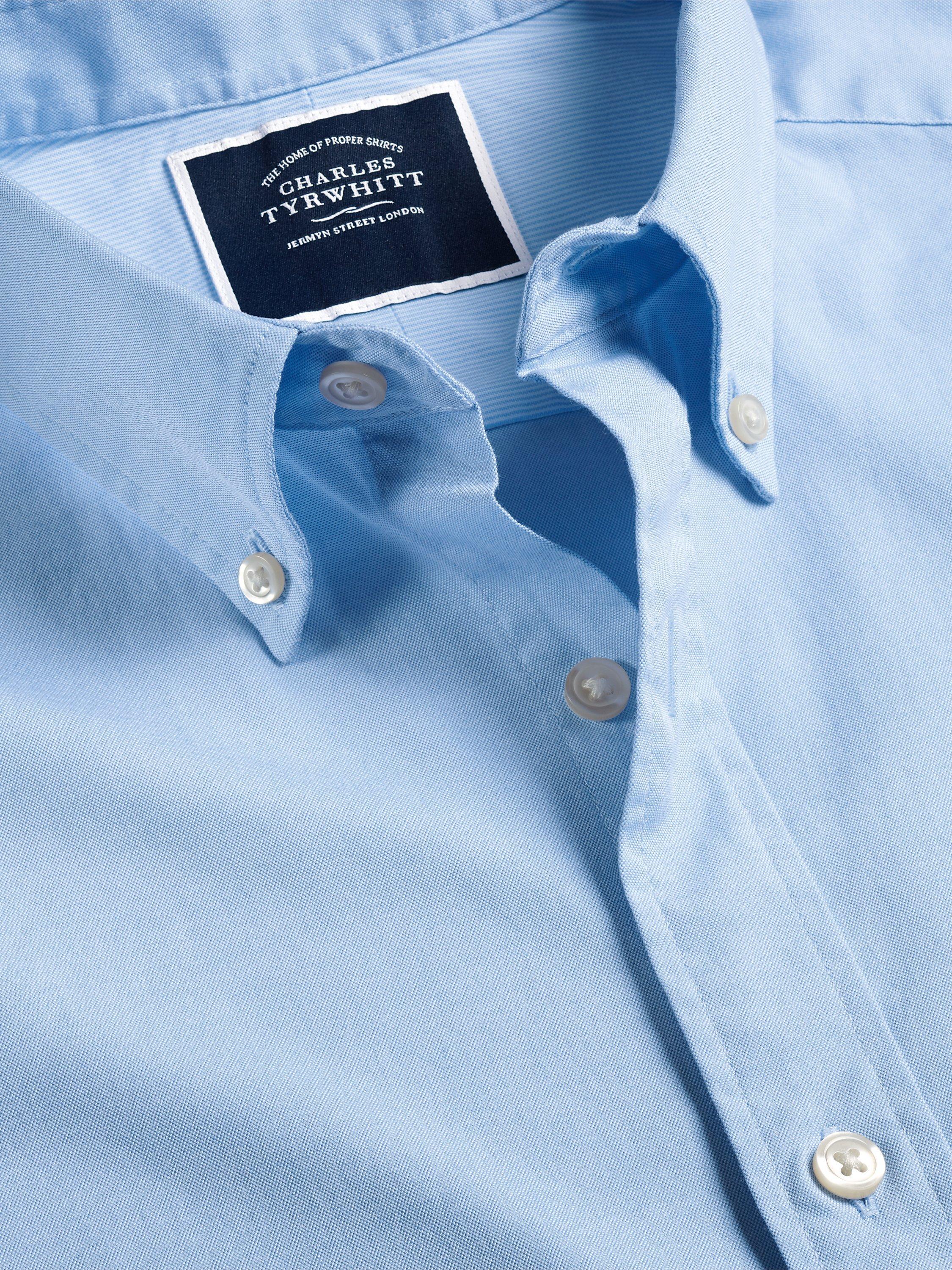 Charles Tyrwhitt Washed Cotton Button Down Slim Fit Short Sleeve Shirt, Sky Blue